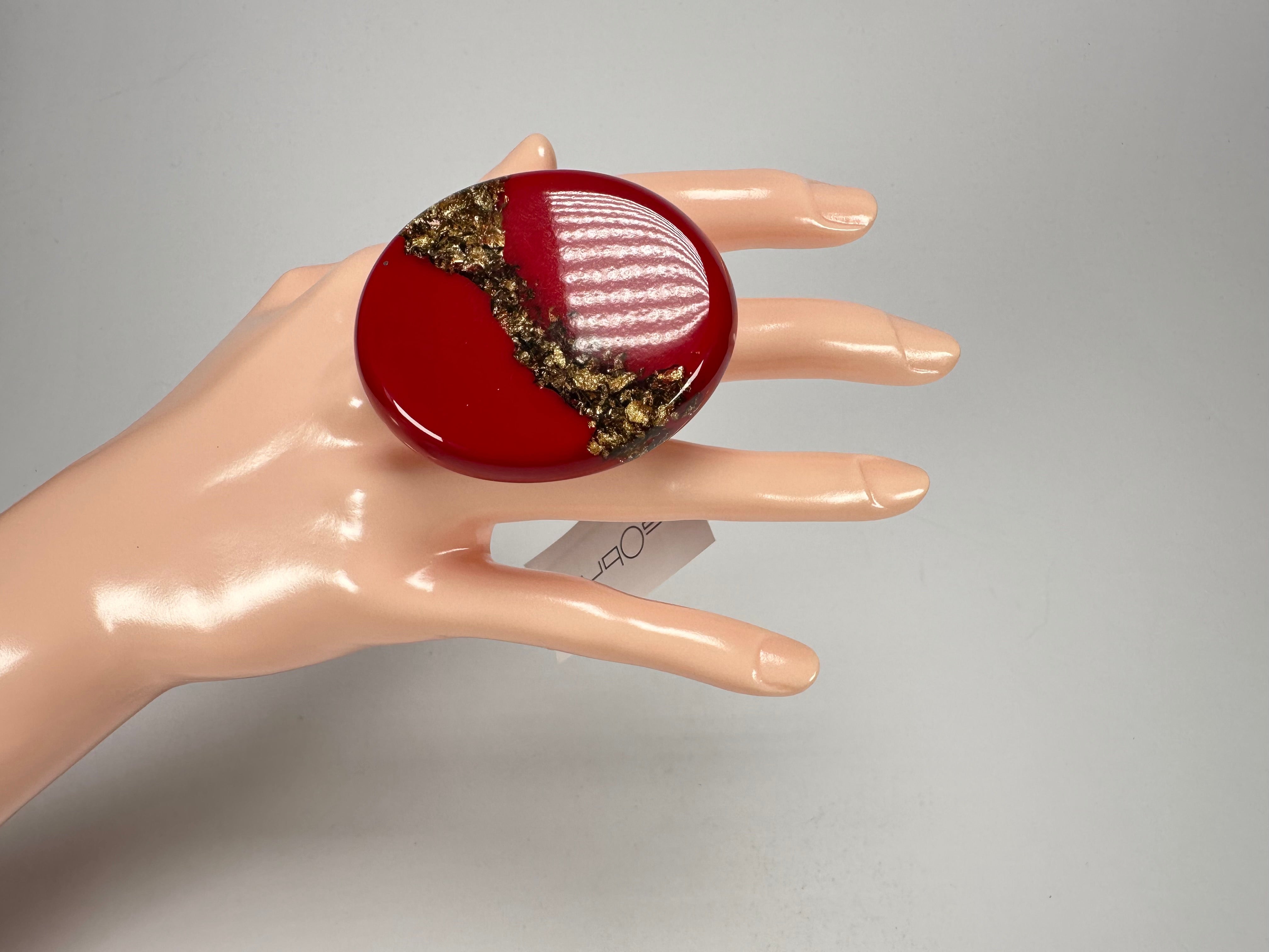 Sobral - Metalique "Munique" Orlando Red Resin Ring ( 005145 ) - Size UK S / US 9