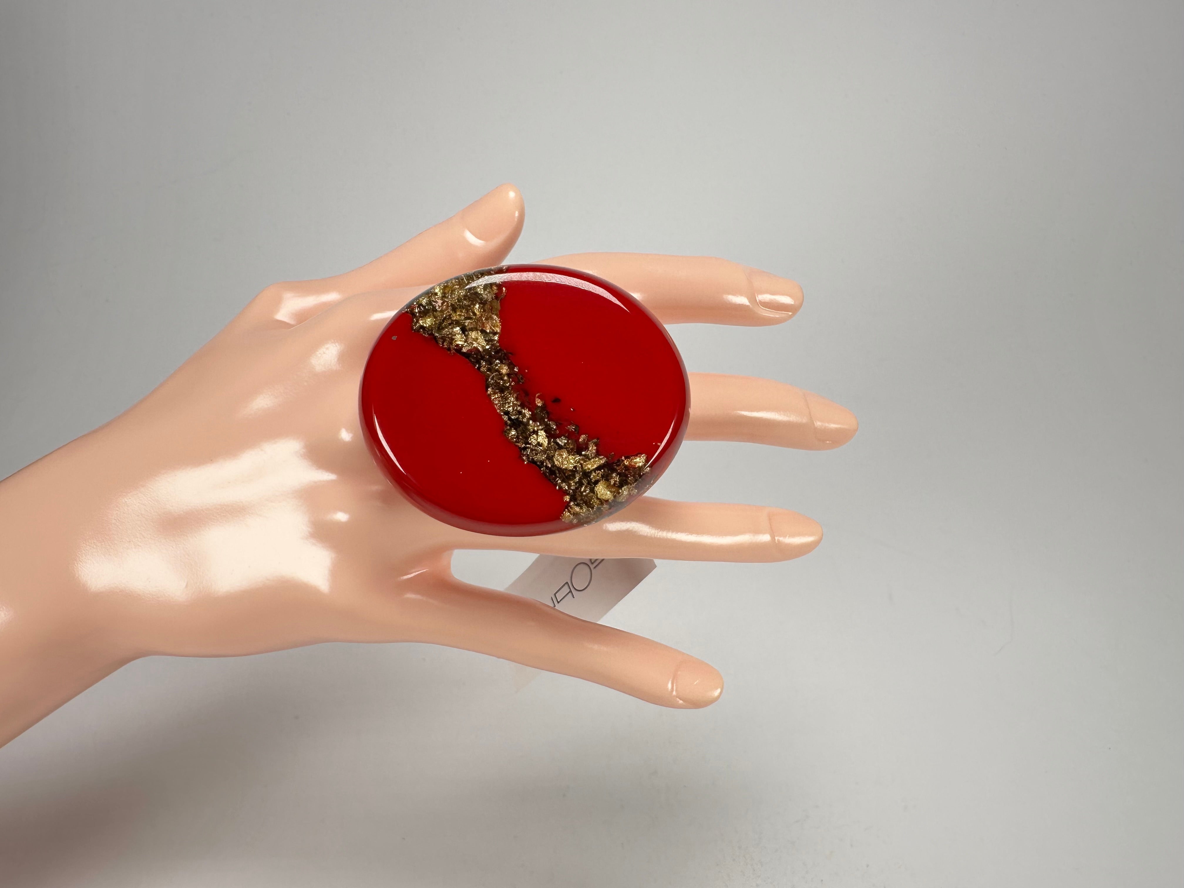 Sobral - Metalique "Munique" Orlando Red Resin Ring ( 005145 ) - Size UK S / US 9