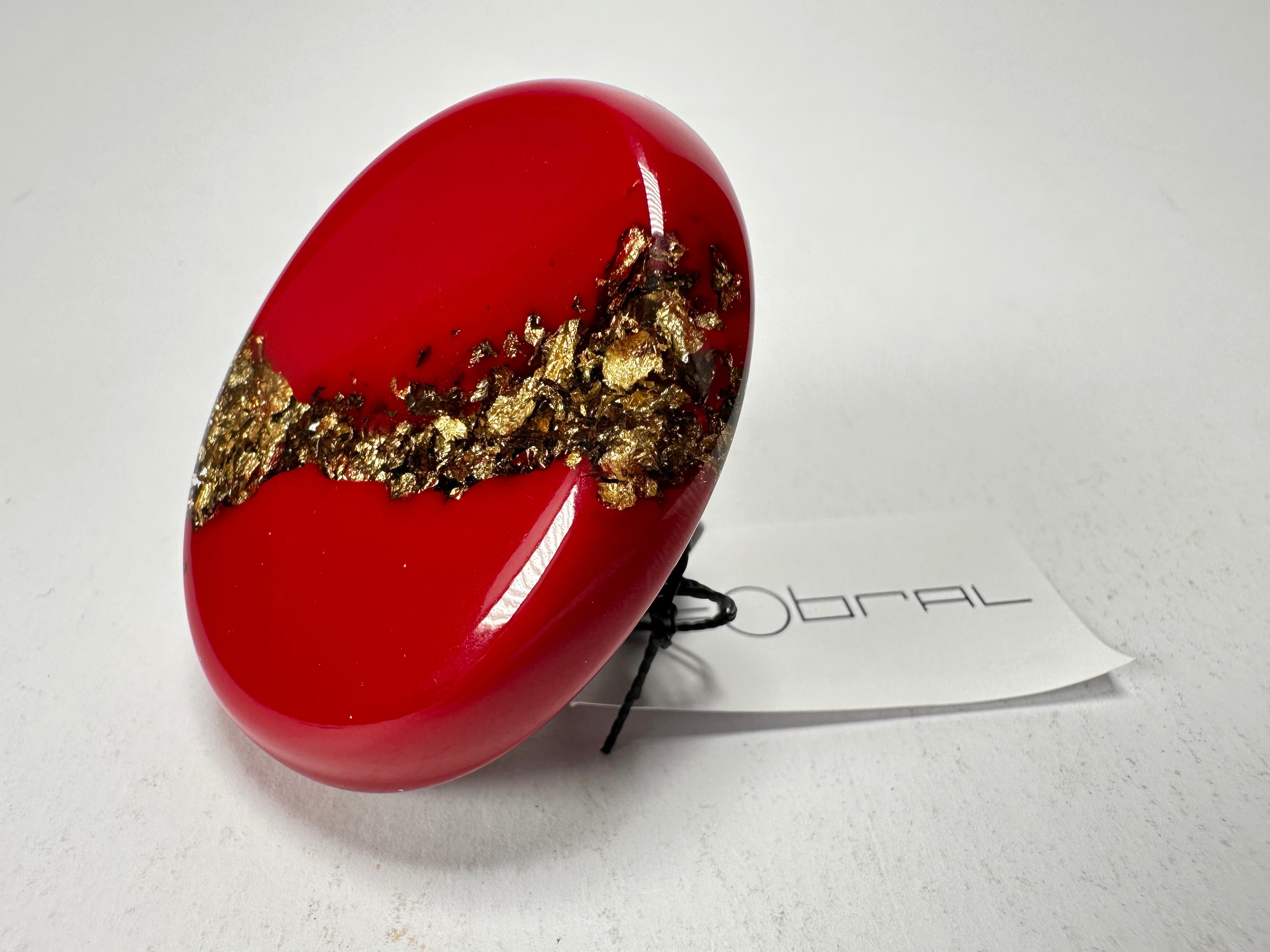Sobral - Metalique "Munique" Orlando Red Resin Ring ( 005145 ) - Size UK S / US 9