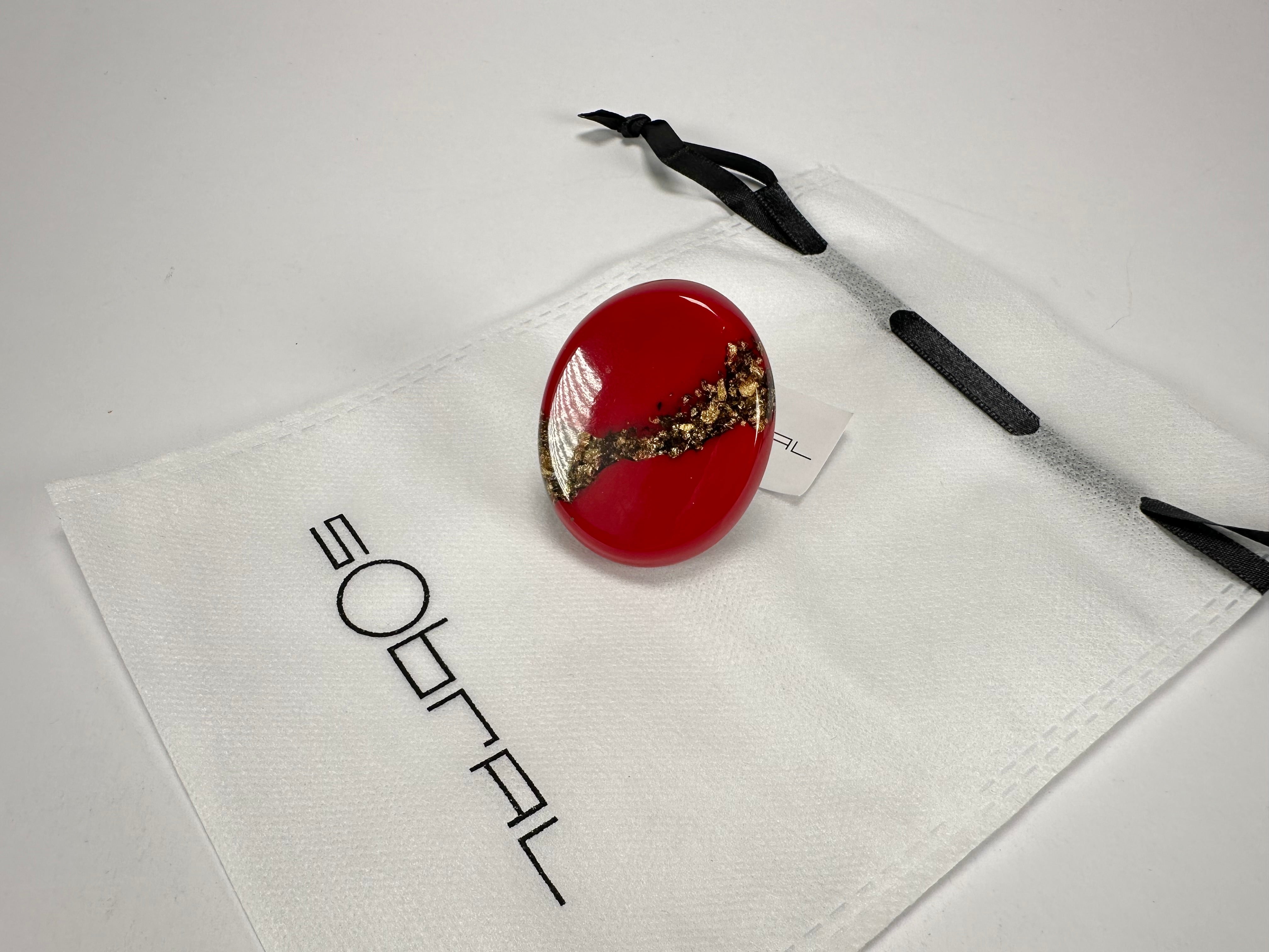 Sobral - Metalique "Munique" Orlando Red Resin Ring ( 005145 ) - Size UK S / US 9