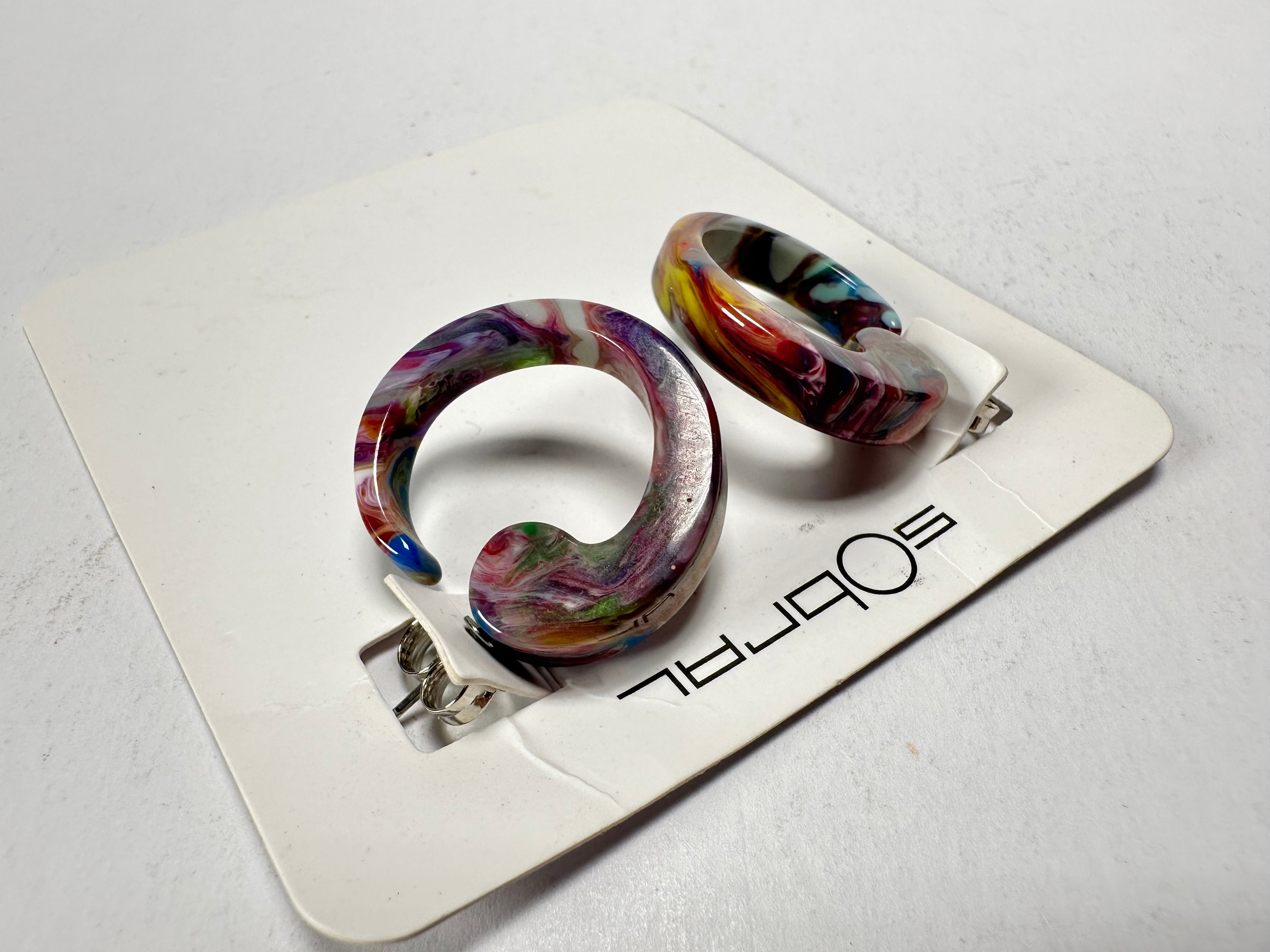 Sobral - Multi-Colour "Cherokee" Pollock Resin Earrings ( 004867 )