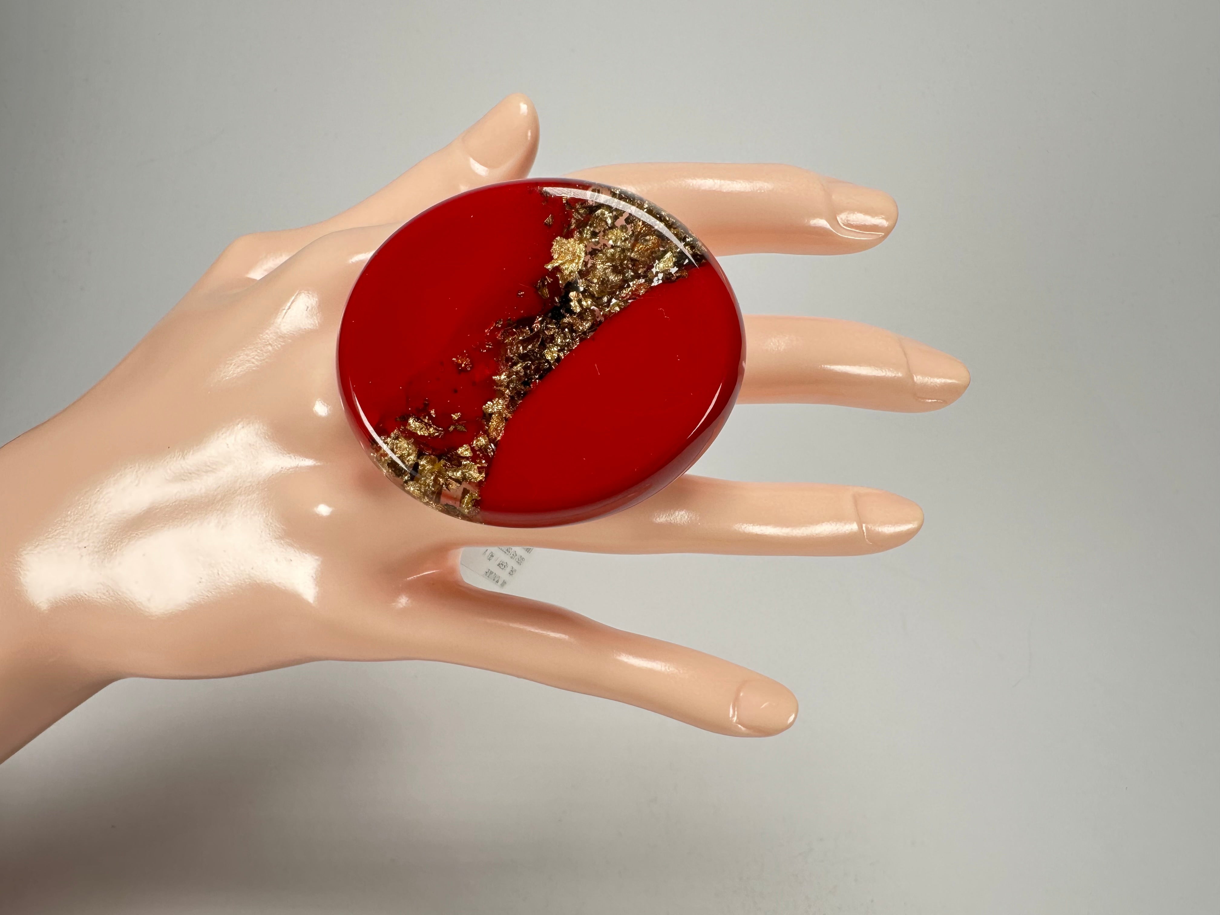 Sobral - Metalique "Munique" Orlando Red Resin Ring ( 005145 ) - Size UK U / US 10