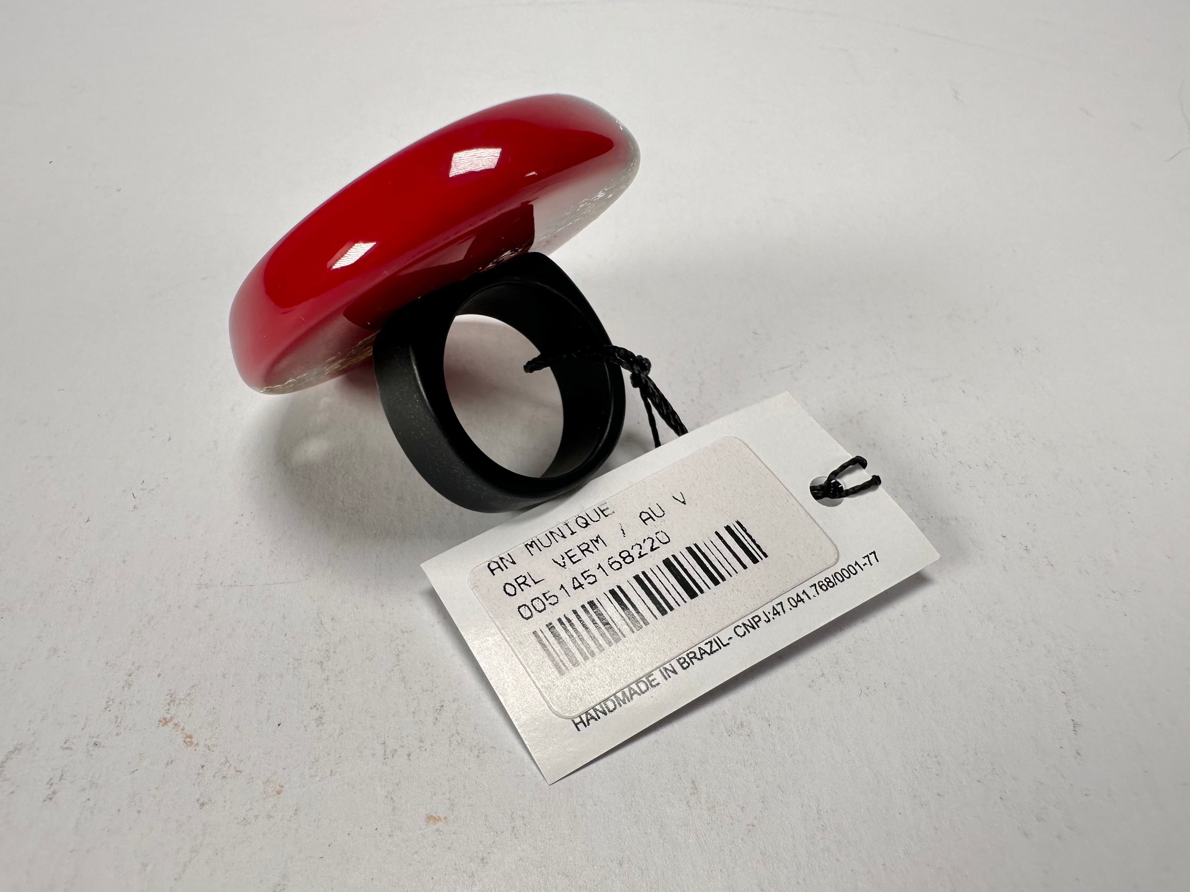 Sobral - Metalique "Munique" Orlando Red Resin Ring ( 005145 ) - Size UK U / US 10