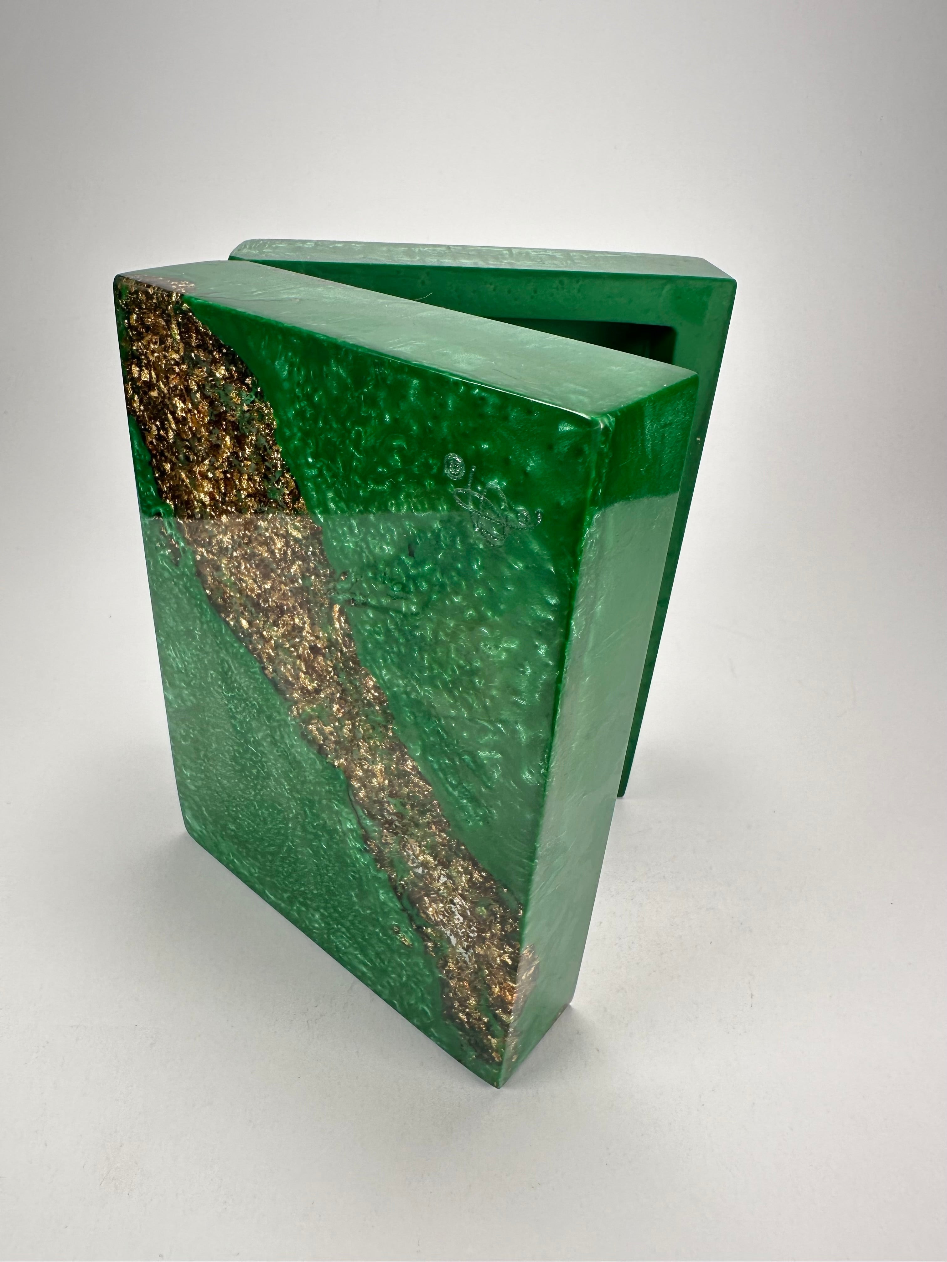 Sobral - Metalique Orlando "Encapsulada" Green & Gold Resin Jewellery Box ( 000303 )