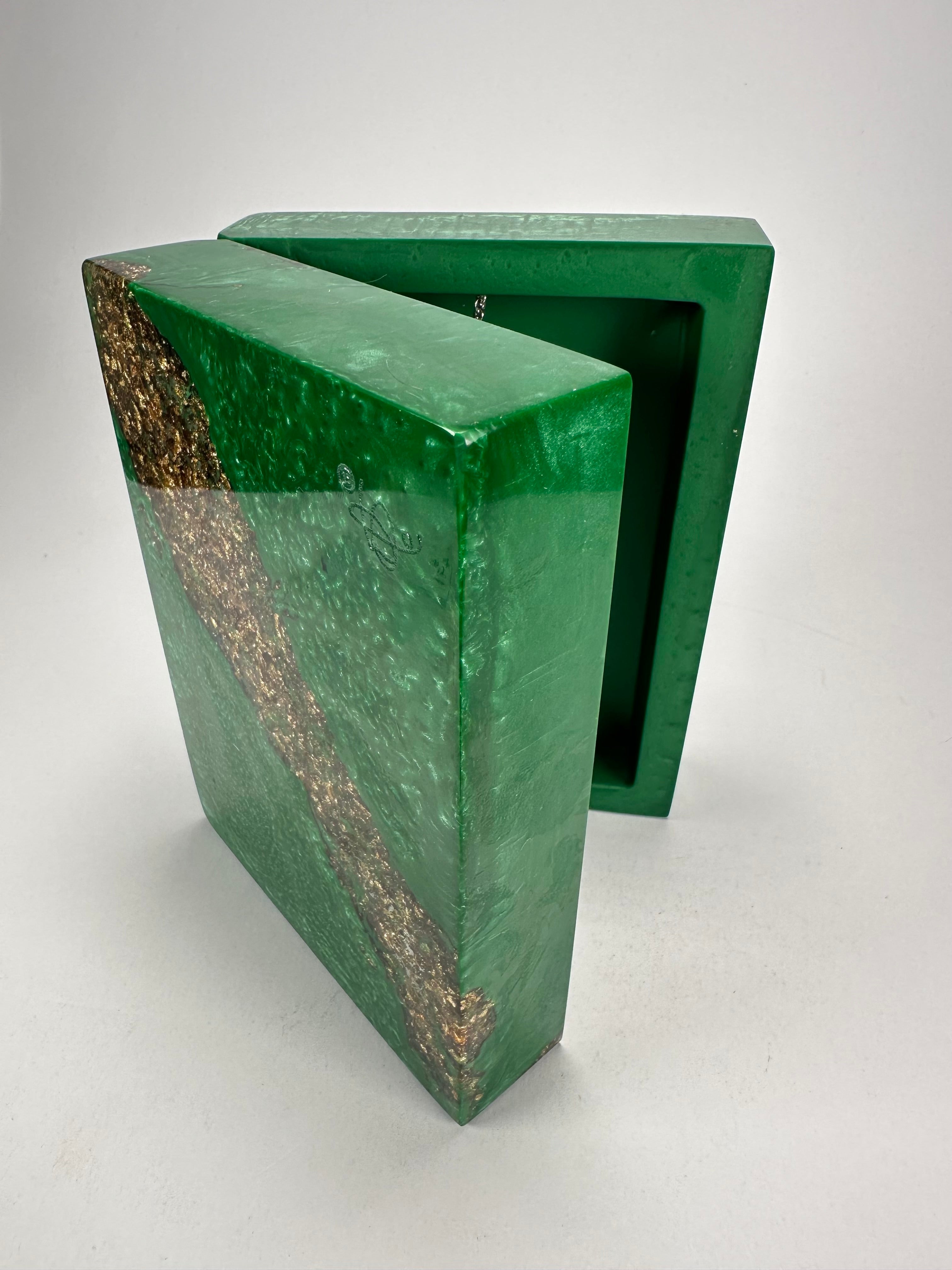 Sobral - Metalique Orlando "Encapsulada" Green & Gold Resin Jewellery Box ( 000303 )