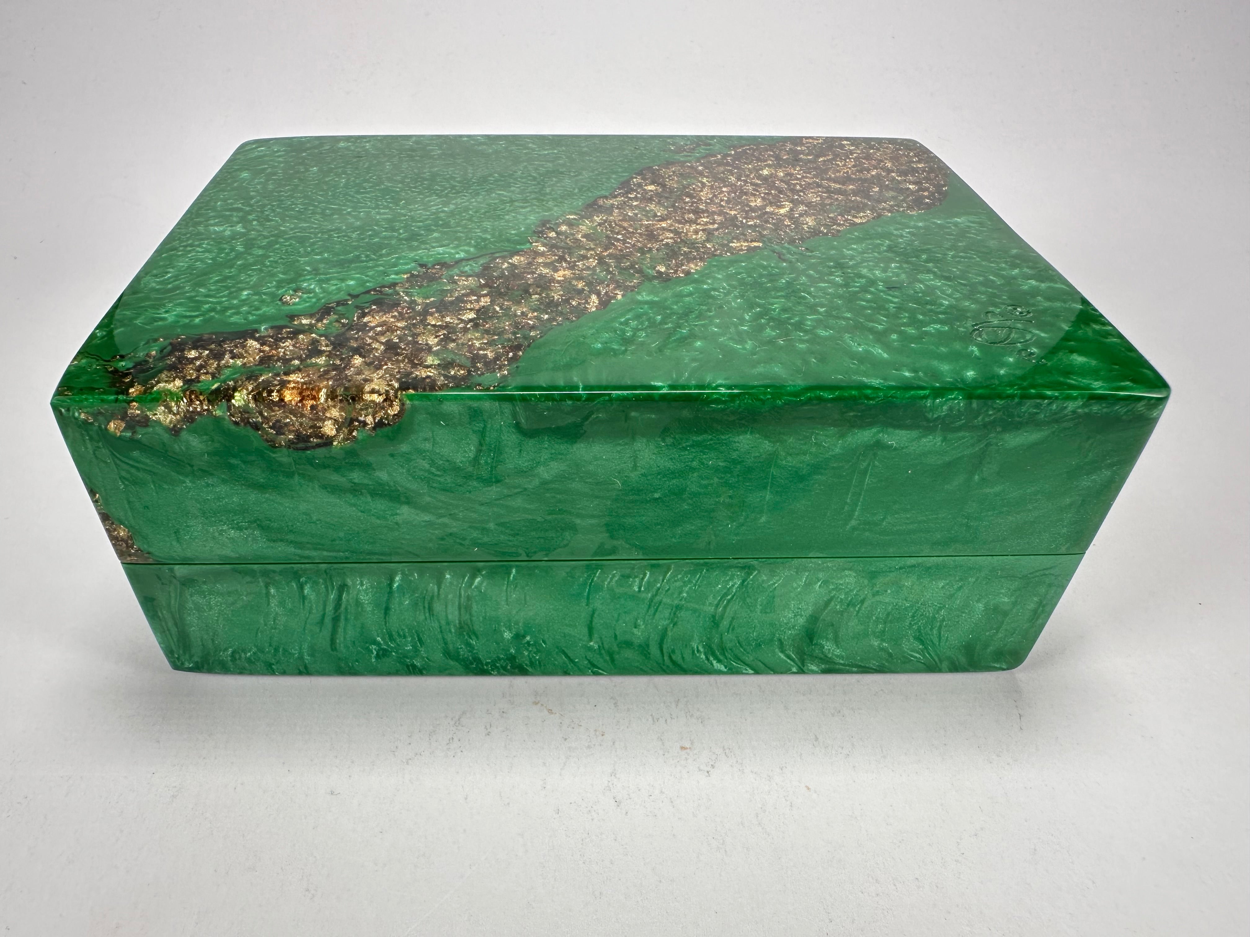 Sobral - Metalique Orlando "Encapsulada" Green & Gold Resin Jewellery Box ( 000303 )