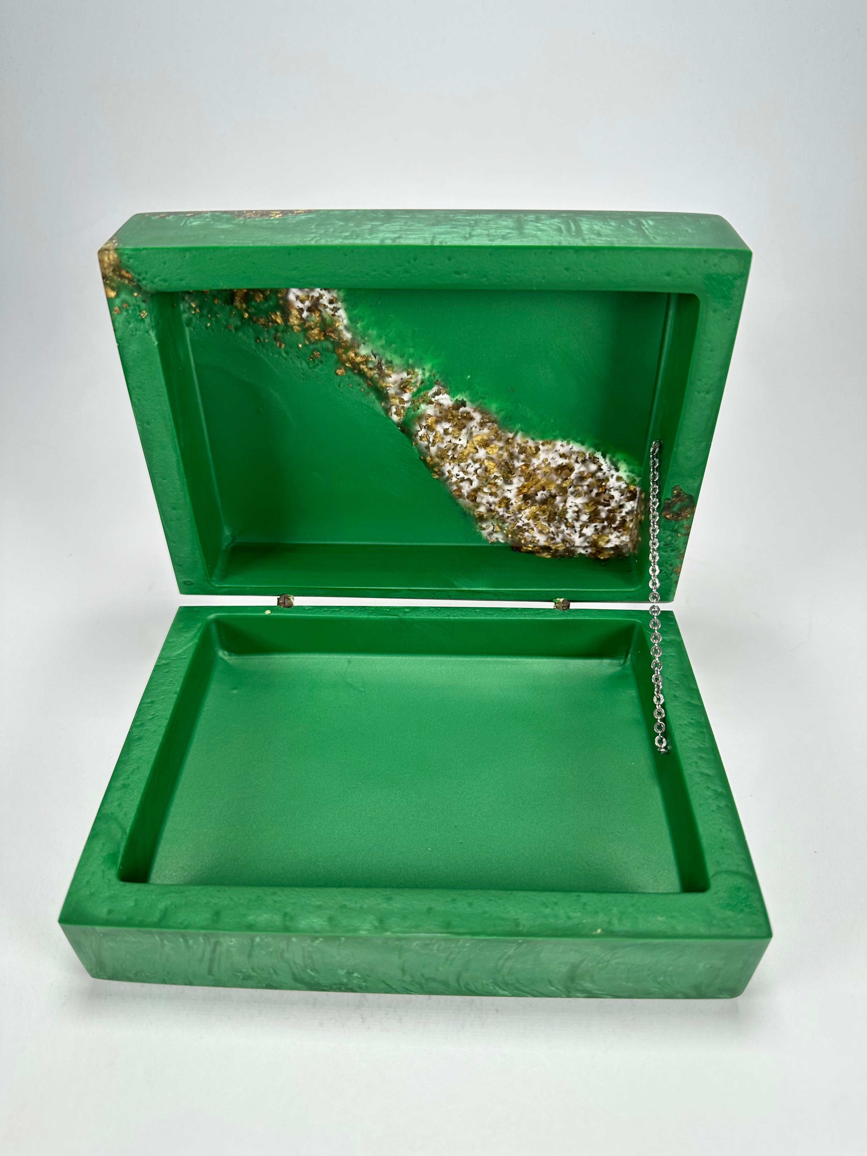Sobral - Metalique Orlando "Encapsulada" Green & Gold Resin Jewellery Box ( 000303 )