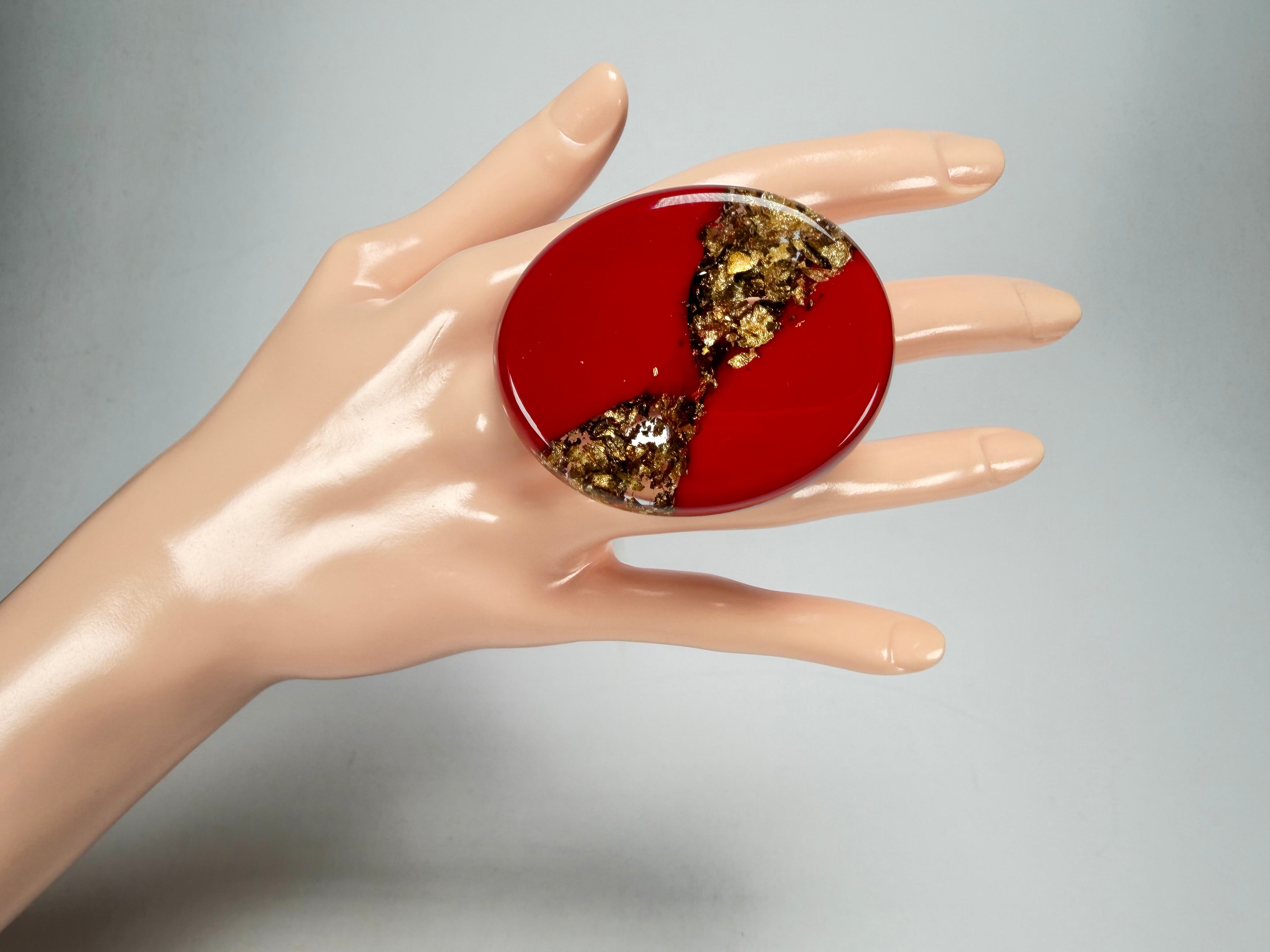 Sobral - Metalique "Munique" Orlando Red Resin Ring ( 005145 ) - Size UK U / US 10