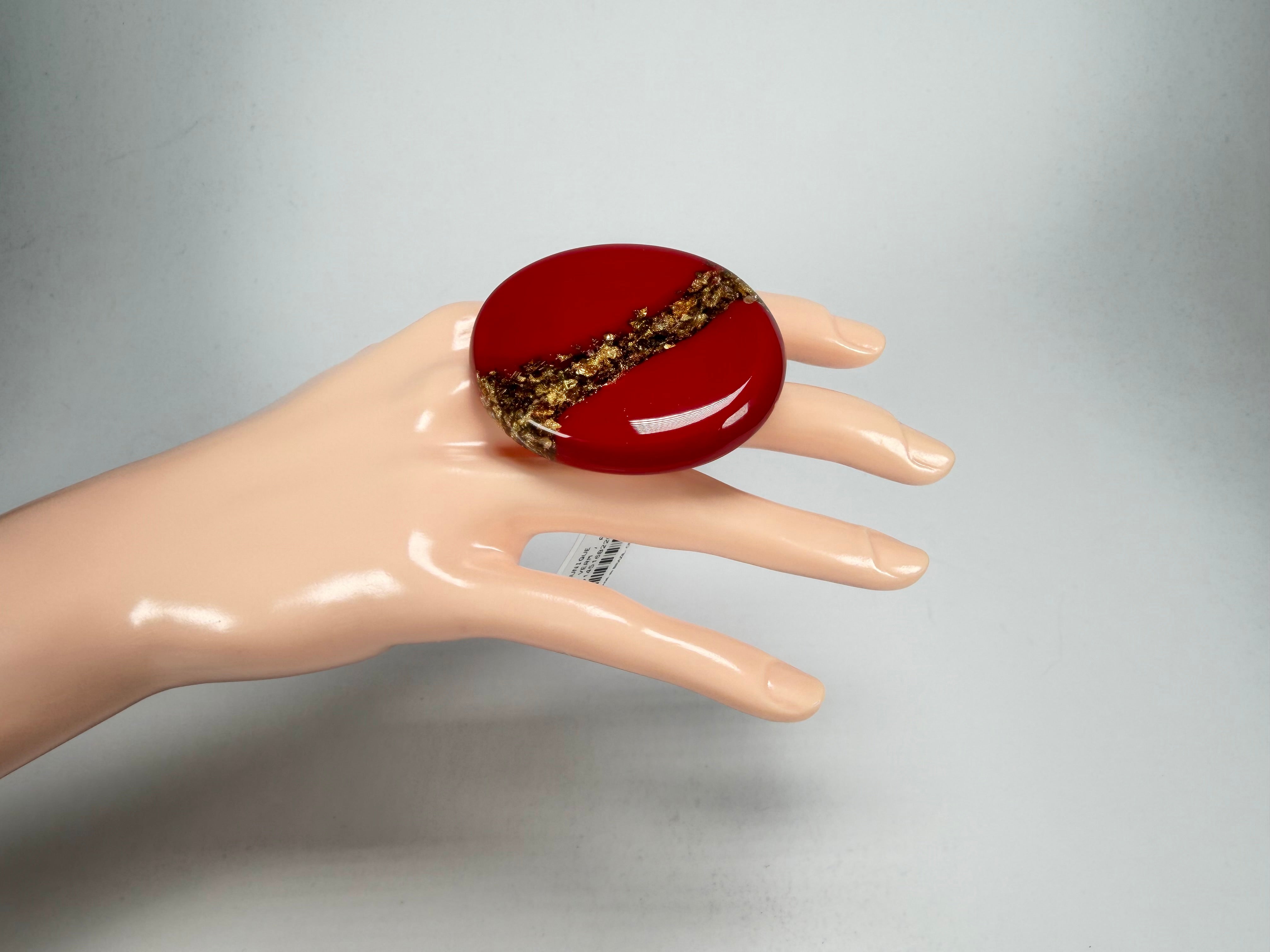 Sobral - Metalique "Munique" Orlando Red Resin Ring ( 005145 ) - Size UK U / US 10