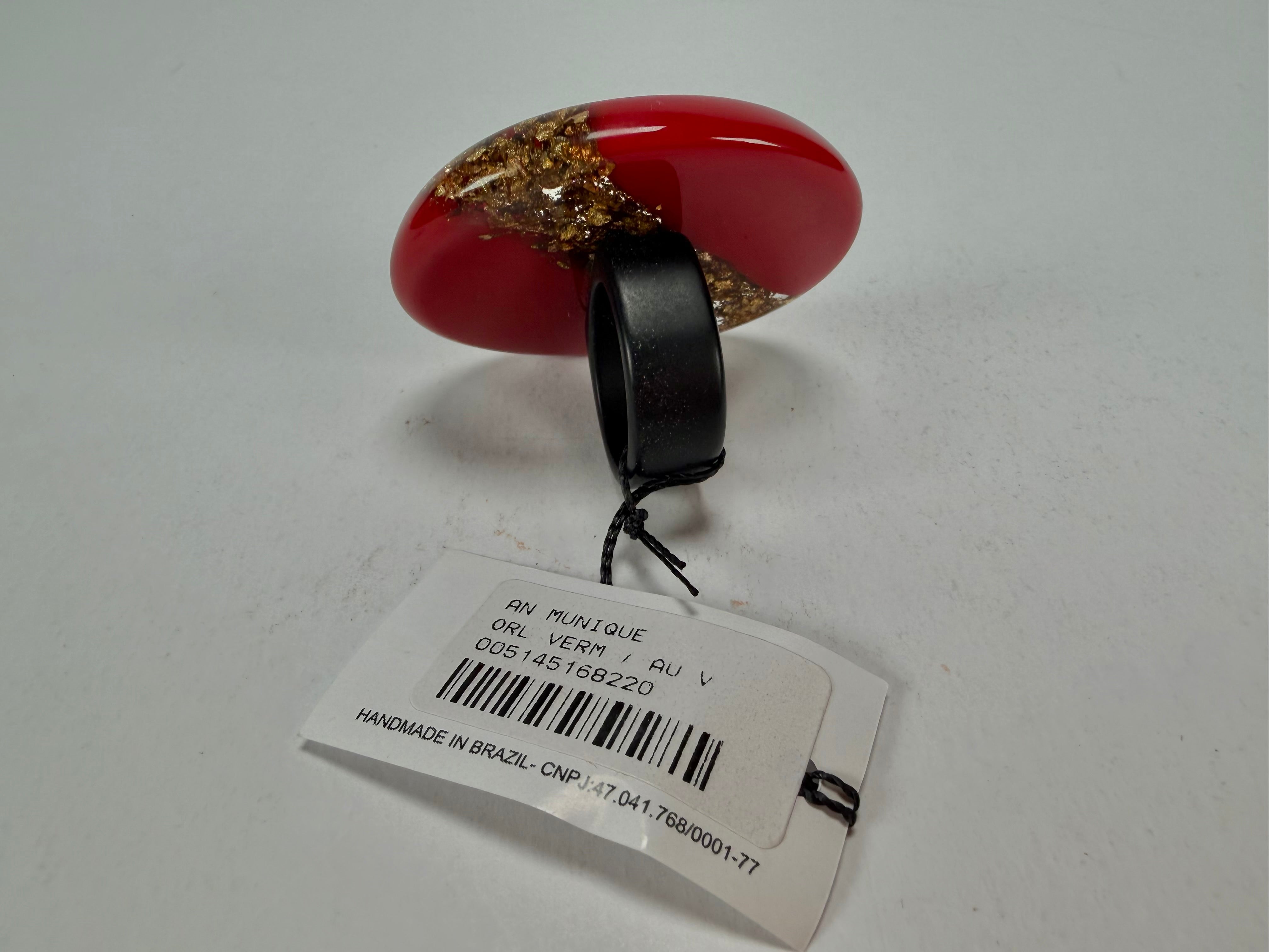 Sobral - Metalique "Munique" Orlando Red Resin Ring ( 005145 ) - Size UK U / US 10