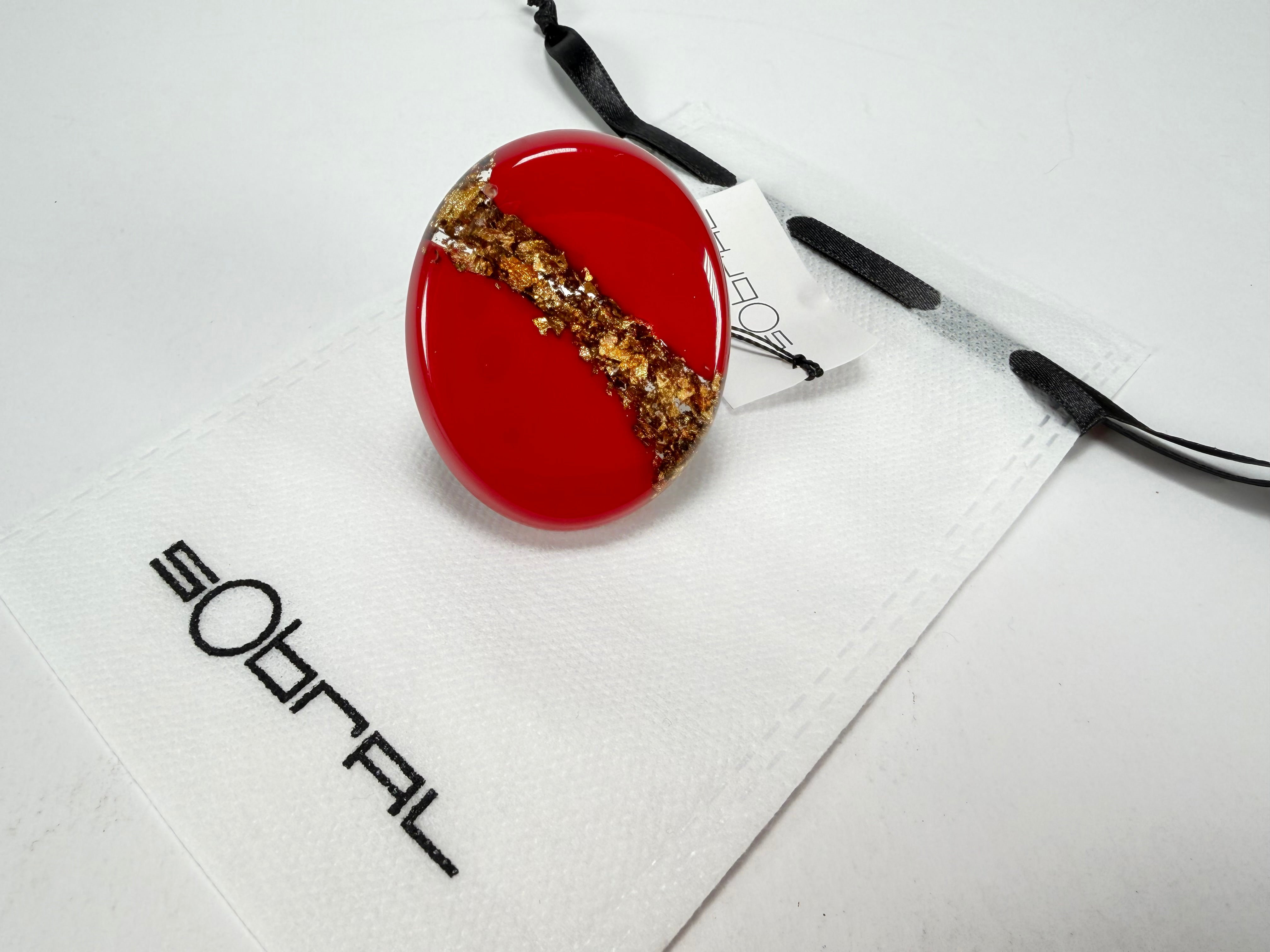 Sobral - Metalique "Munique" Orlando Red Resin Ring ( 005145 ) - Size UK U / US 10