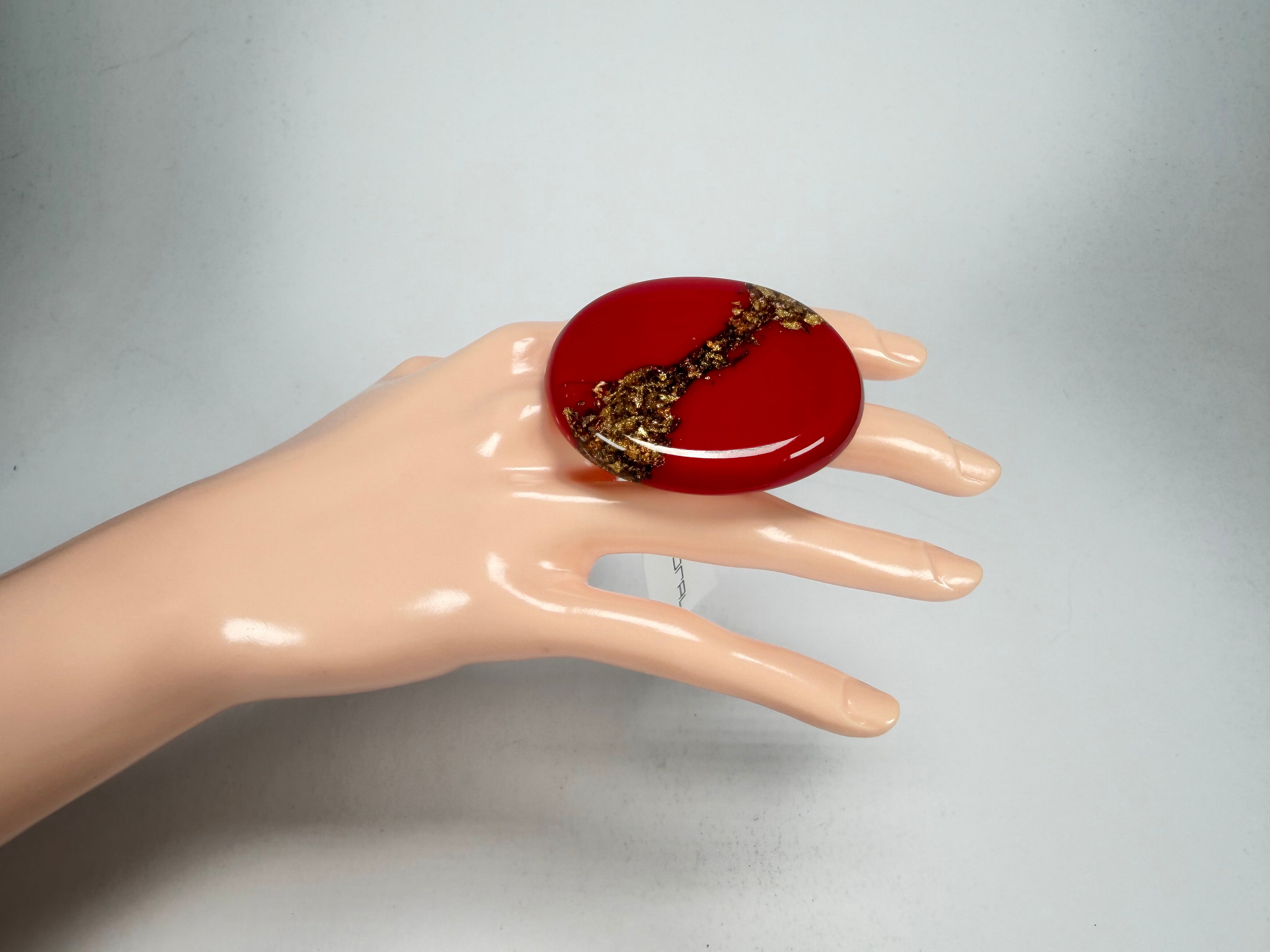 Sobral - Metalique "Munique" Orlando Red Resin Ring ( 005145 ) - Size UK V / US 10.5