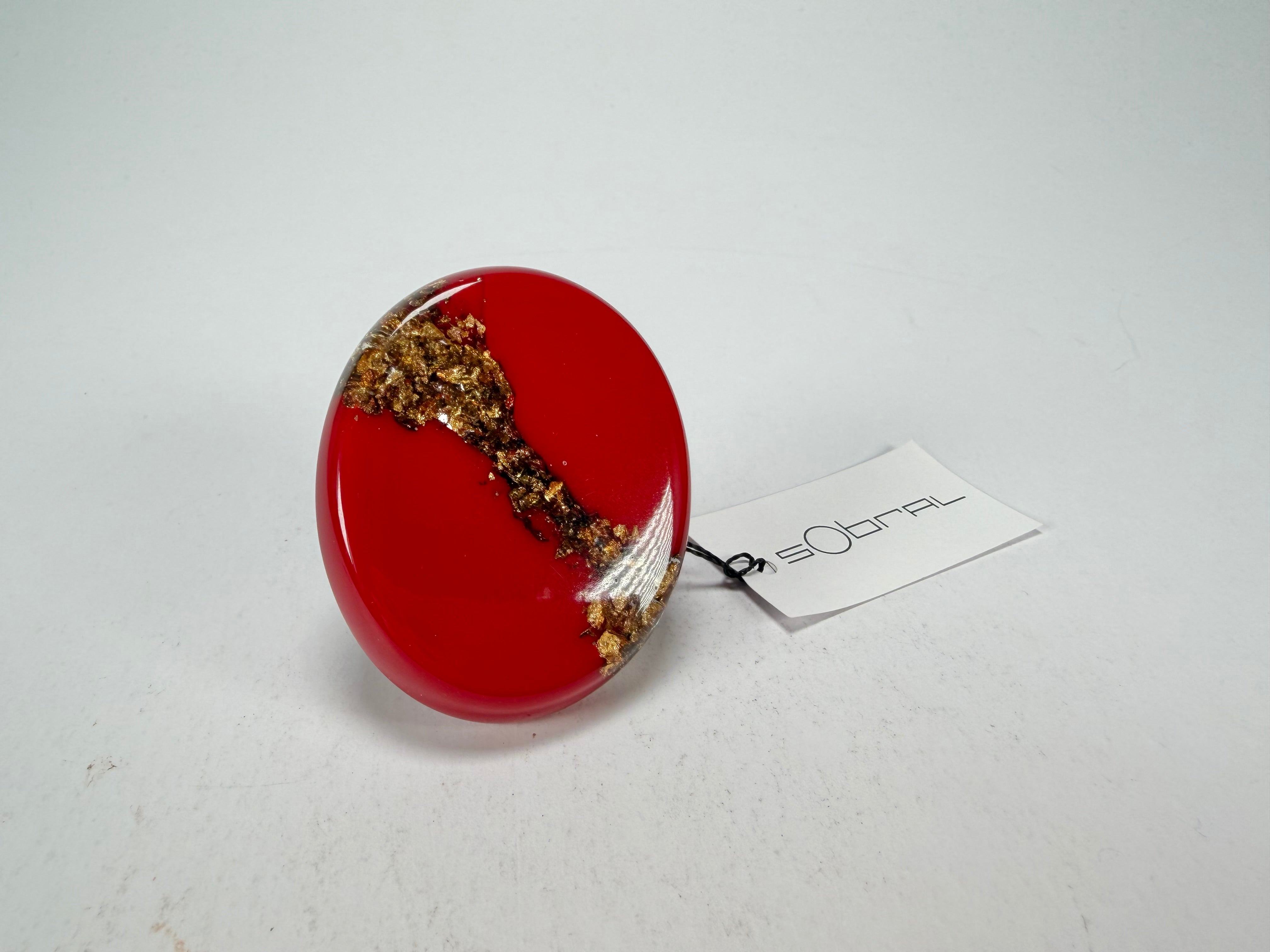 Sobral - Metalique "Munique" Orlando Red Resin Ring ( 005145 ) - Size UK V / US 10.5