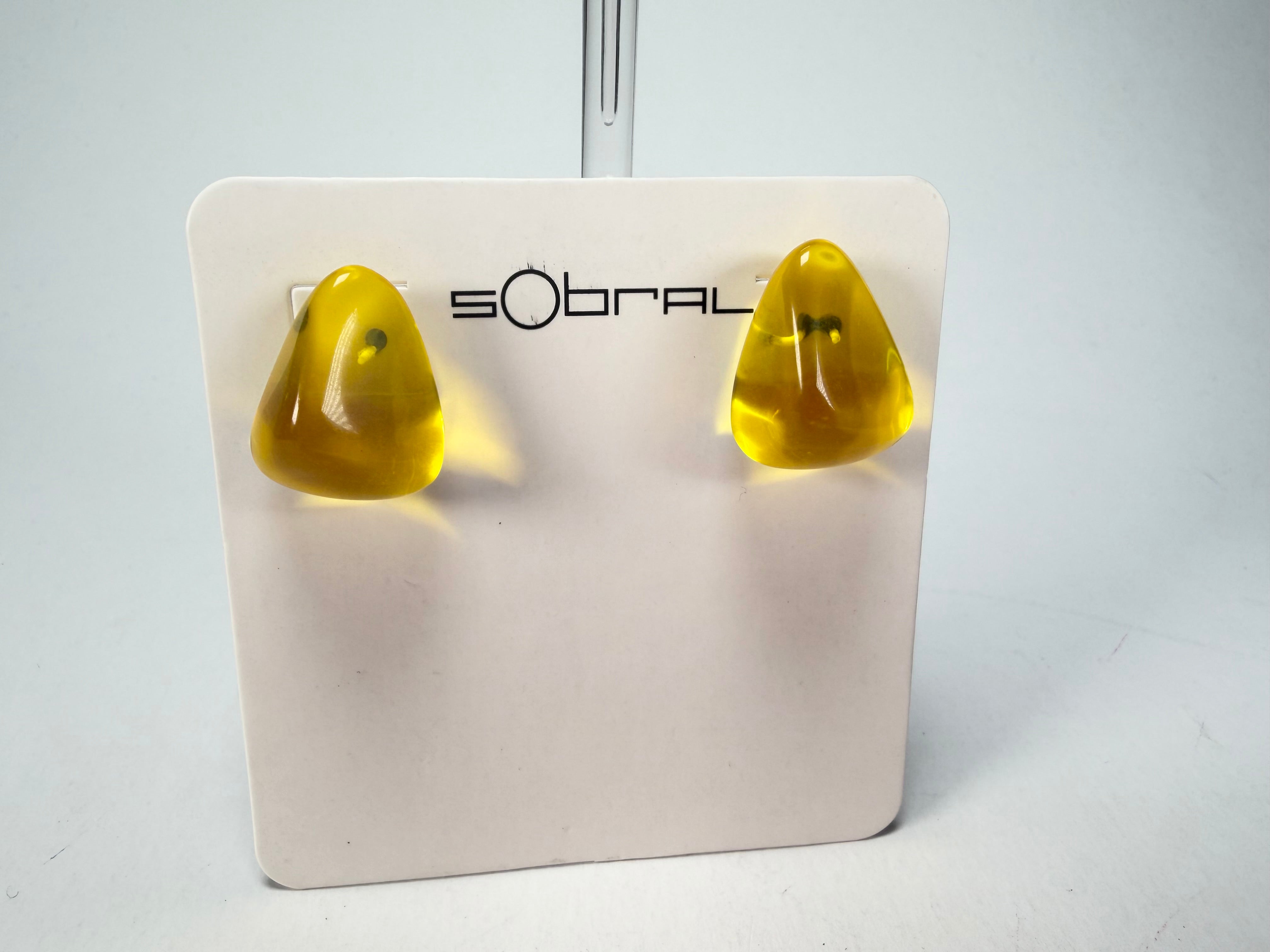 Sobral - Mix 2023 "Pequeno Diamante" Yellow Cristal Resin Earrings ( 003600 )