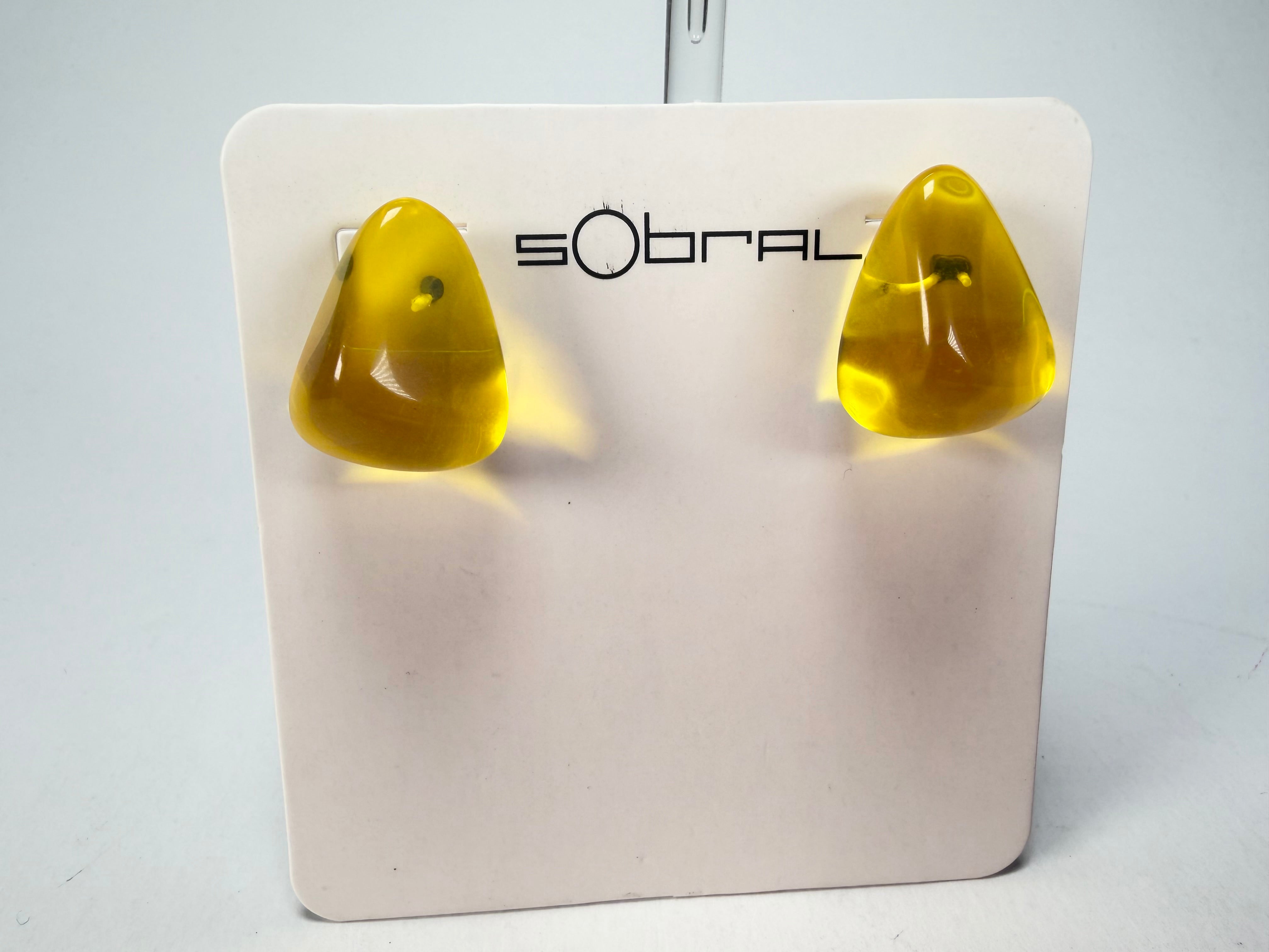Sobral - Mix 2023 "Pequeno Diamante" Yellow Cristal Resin Earrings ( 003600 )