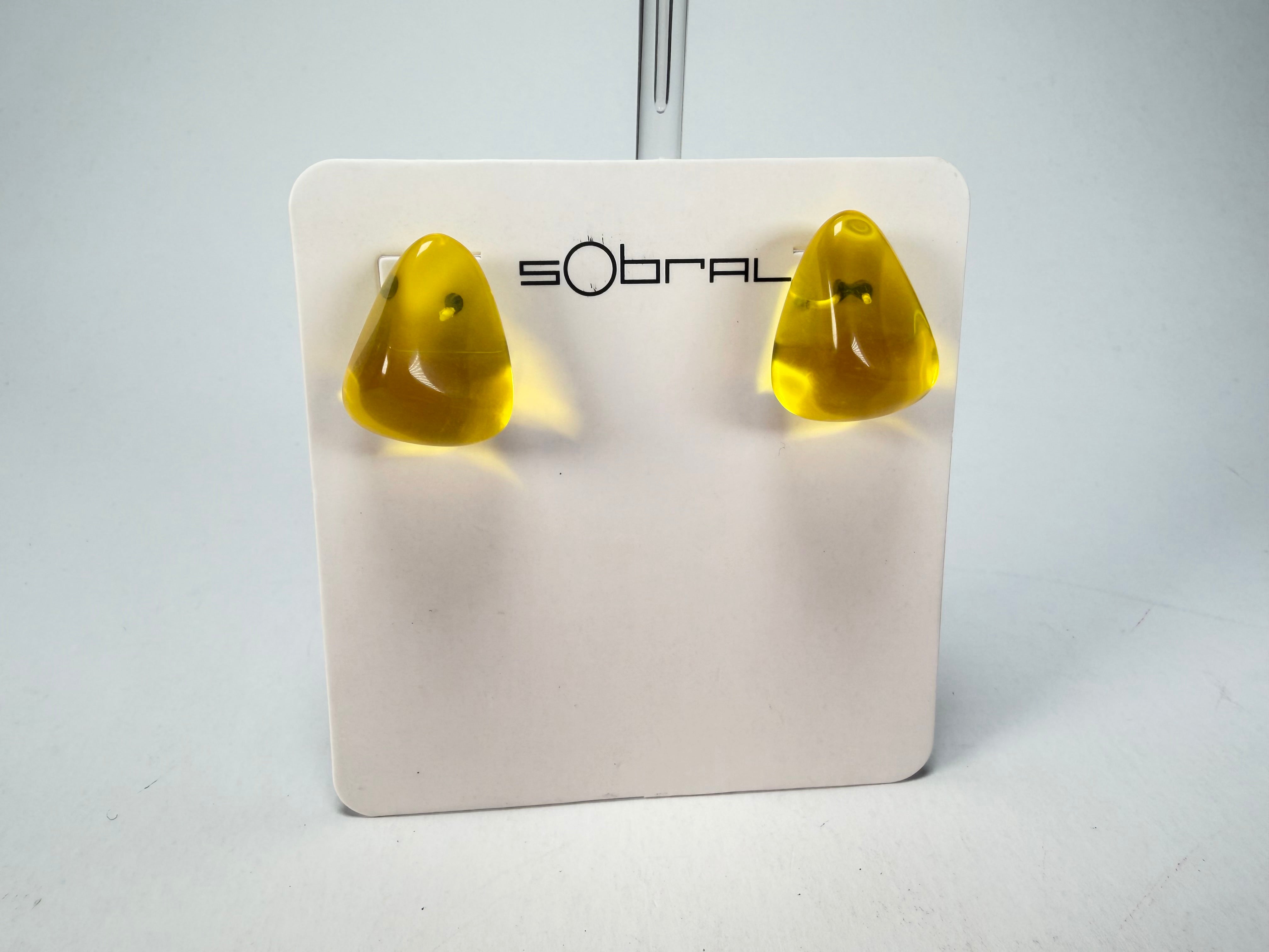 Sobral - Mix 2023 "Pequeno Diamante" Yellow Cristal Resin Earrings ( 003600 )