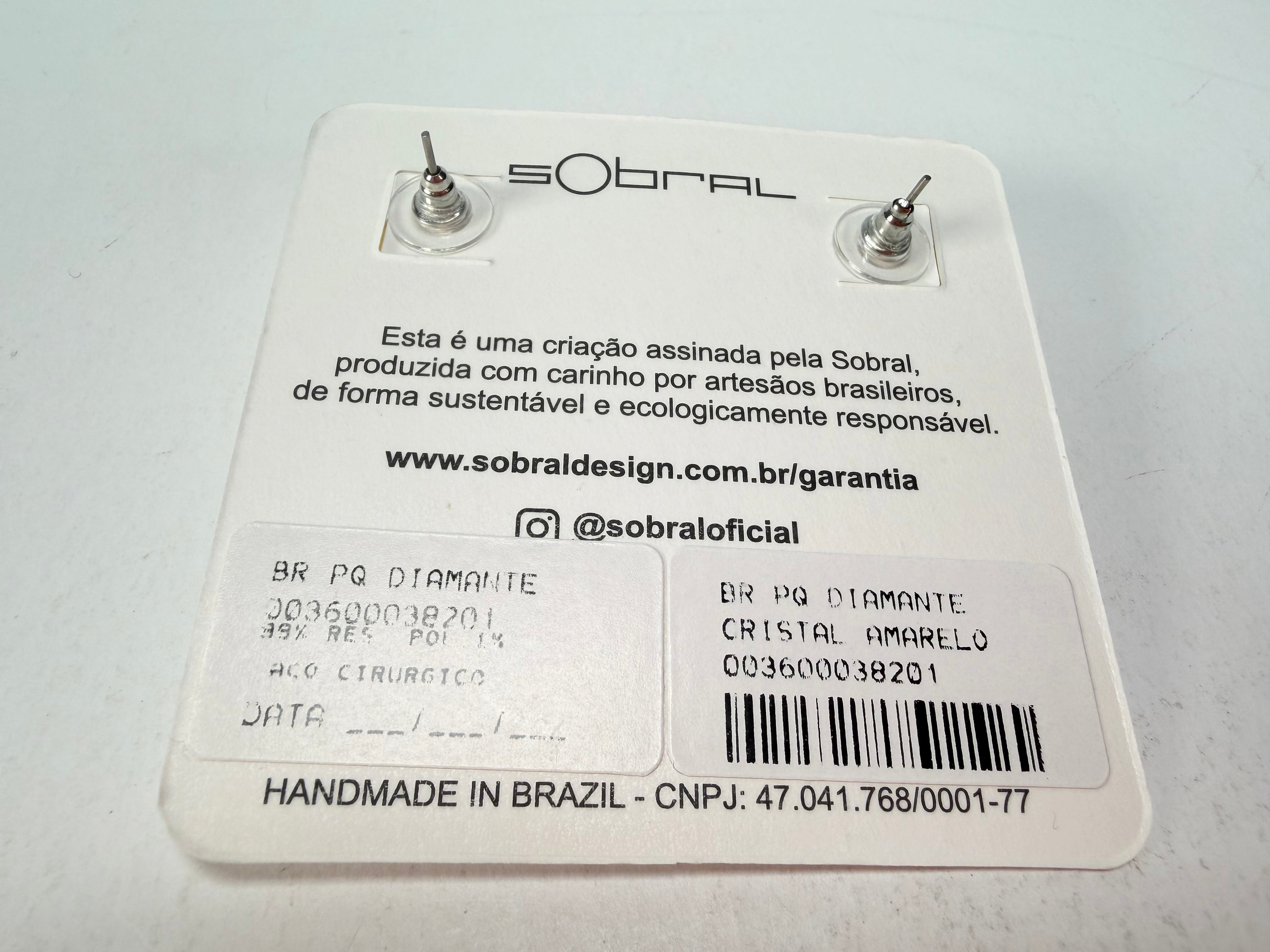 Sobral - Mix 2023 "Pequeno Diamante" Yellow Cristal Resin Earrings ( 003600 )