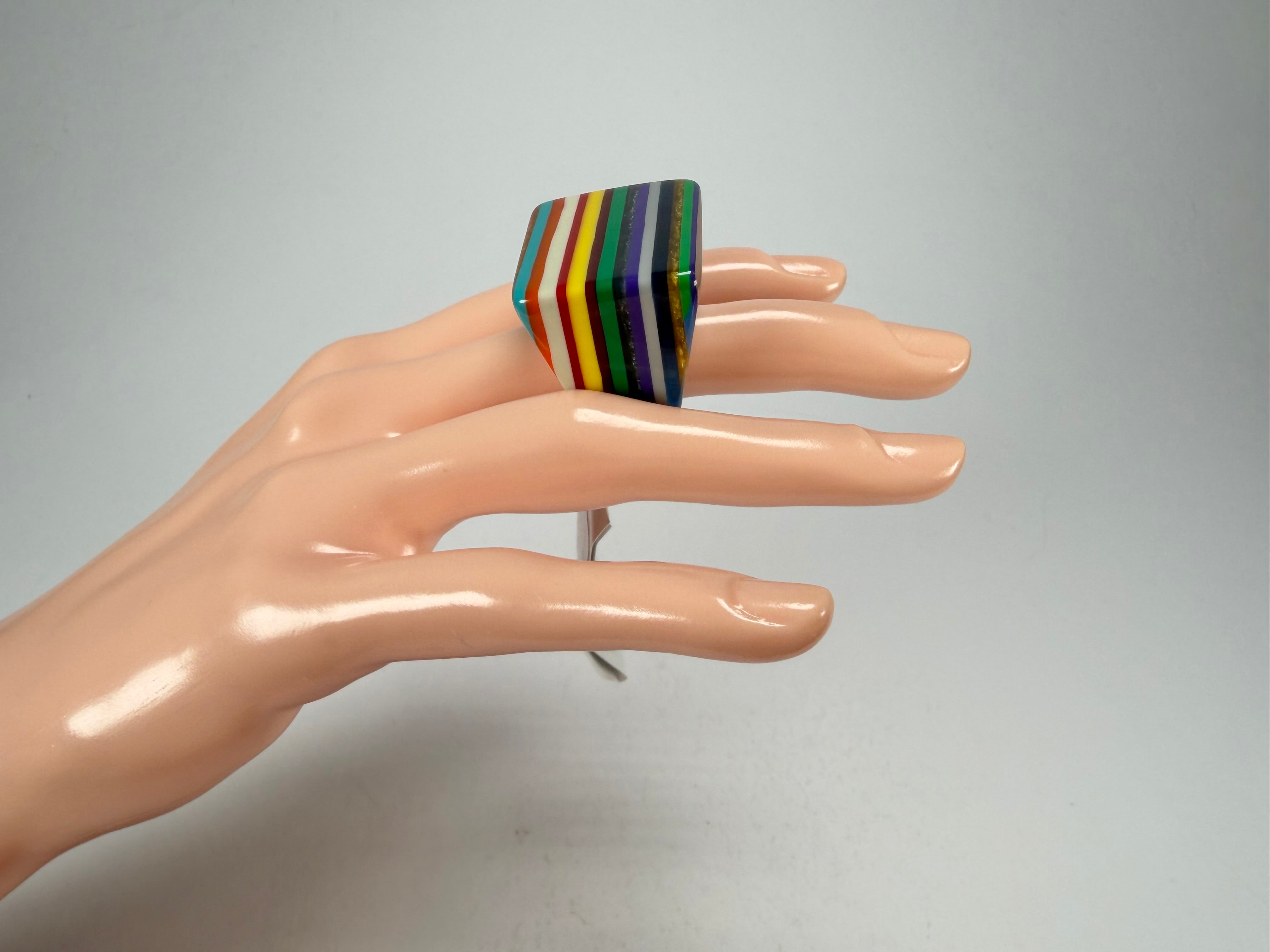 Sobral - Pop Art "Carre" Resin Ring ( 001828 ) - Size UK O / US 7