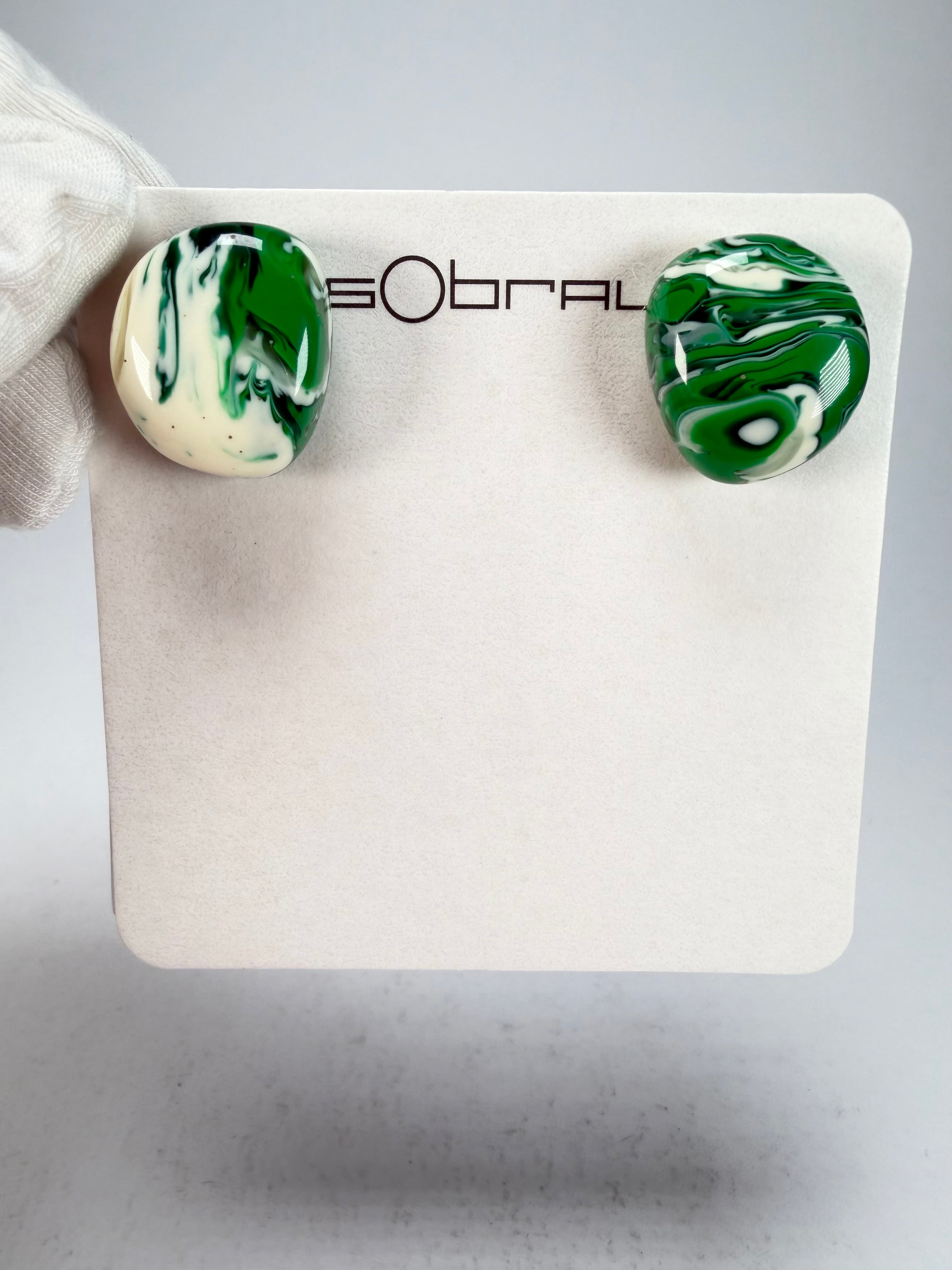 Sobral - Onda Verde "Wave" Green Resin Clip On Earrings ( 005331 )
