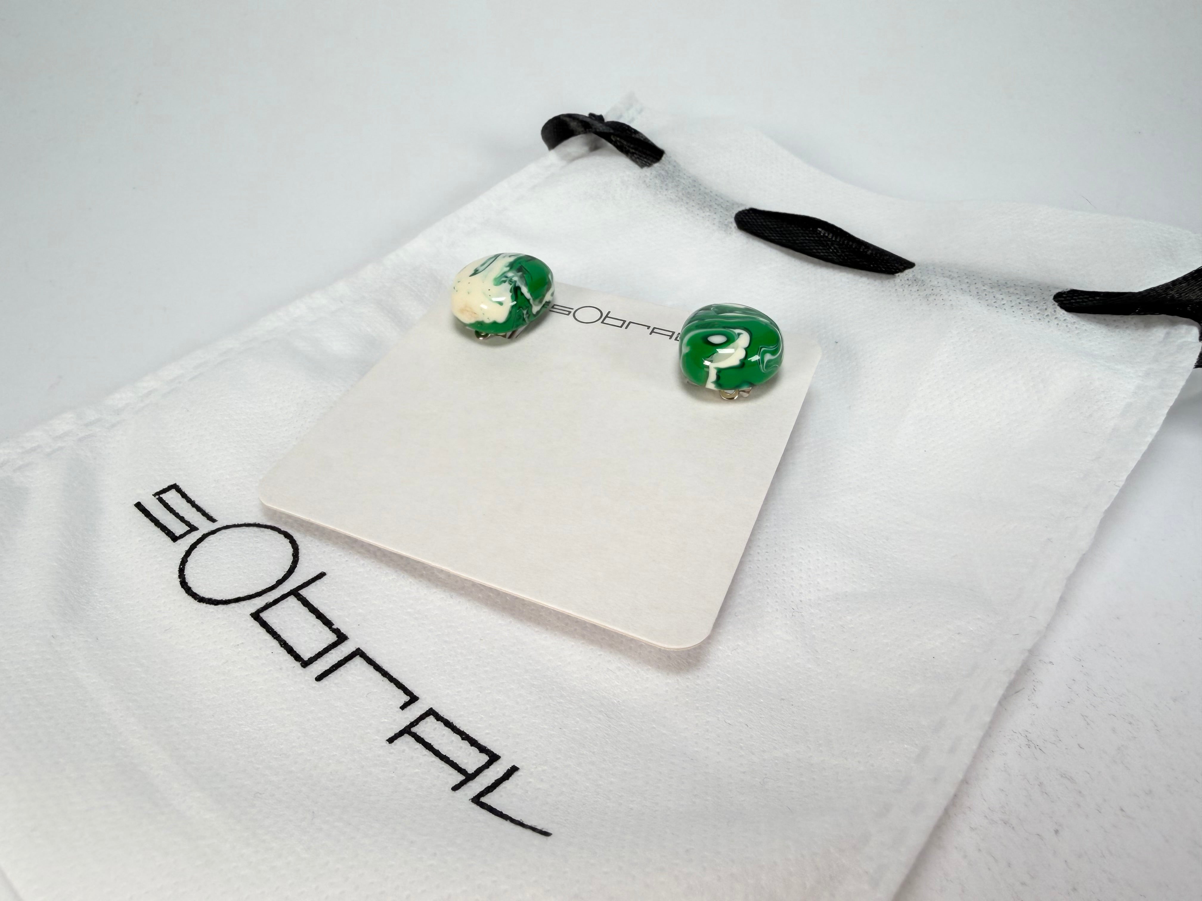 Sobral - Onda Verde "Wave" Green Resin Clip On Earrings ( 005331 )