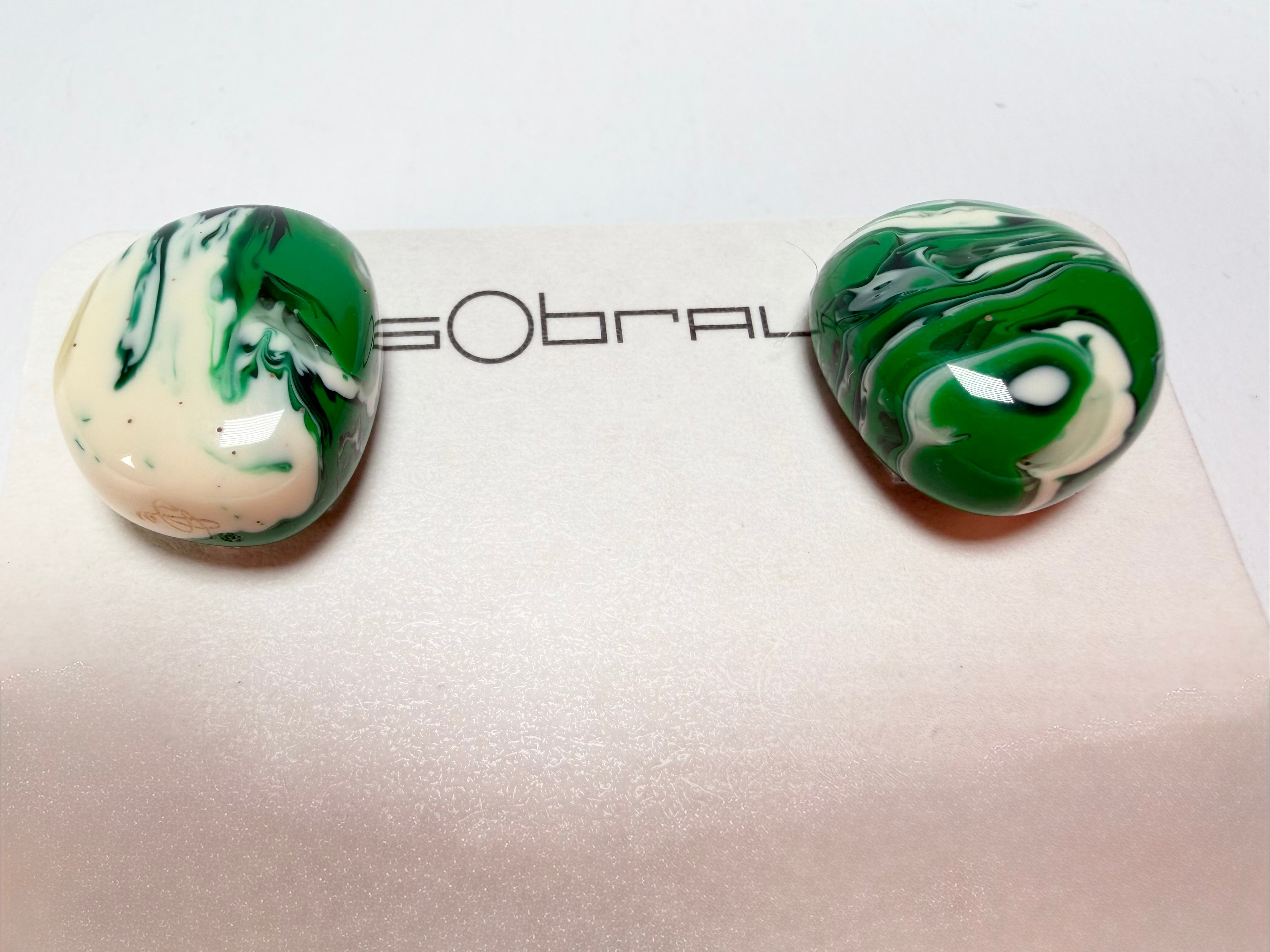 Sobral - Onda Verde "Wave" Green Resin Clip On Earrings ( 005331 )