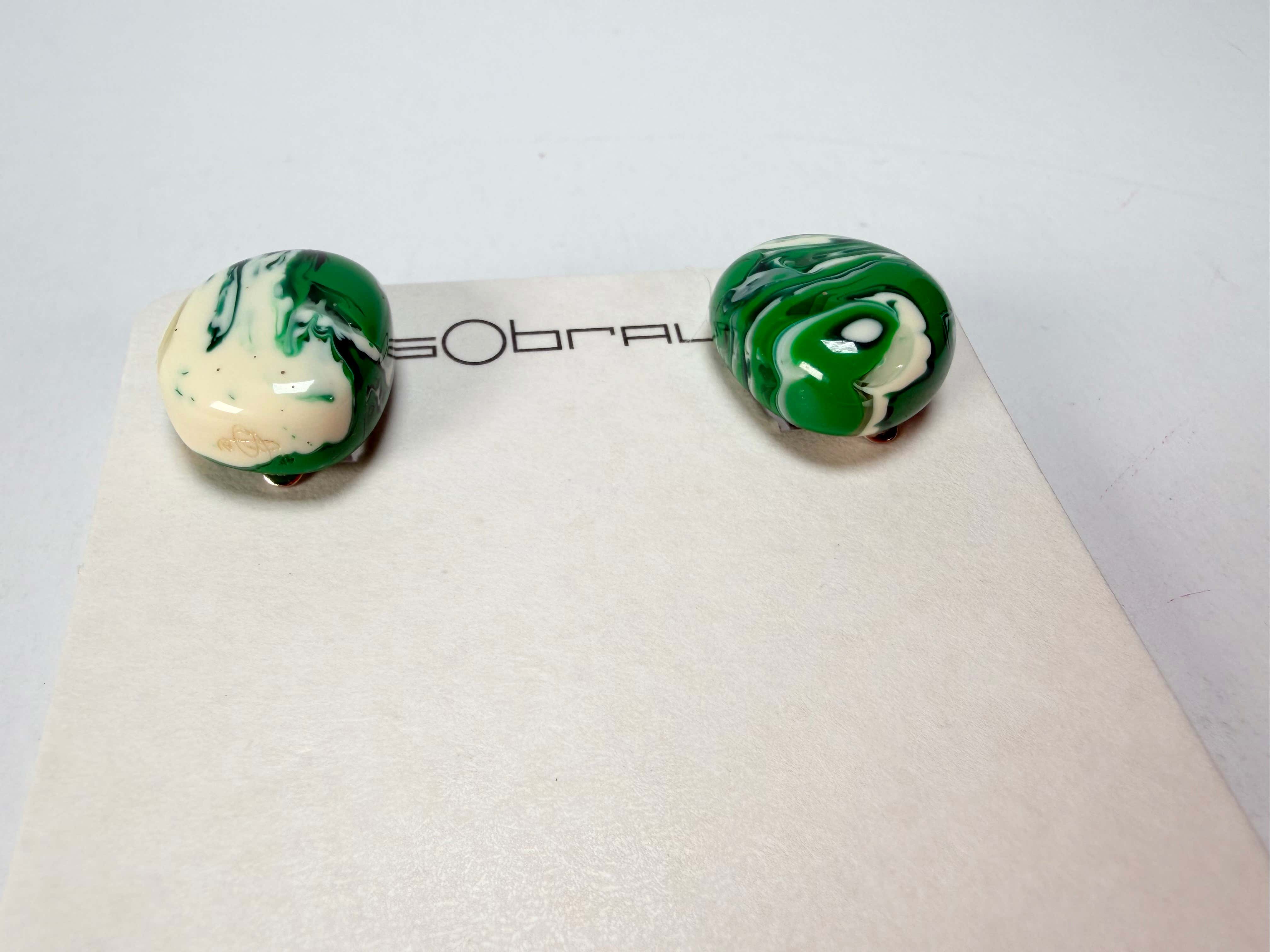 Sobral - Onda Verde "Wave" Green Resin Clip On Earrings ( 005331 )