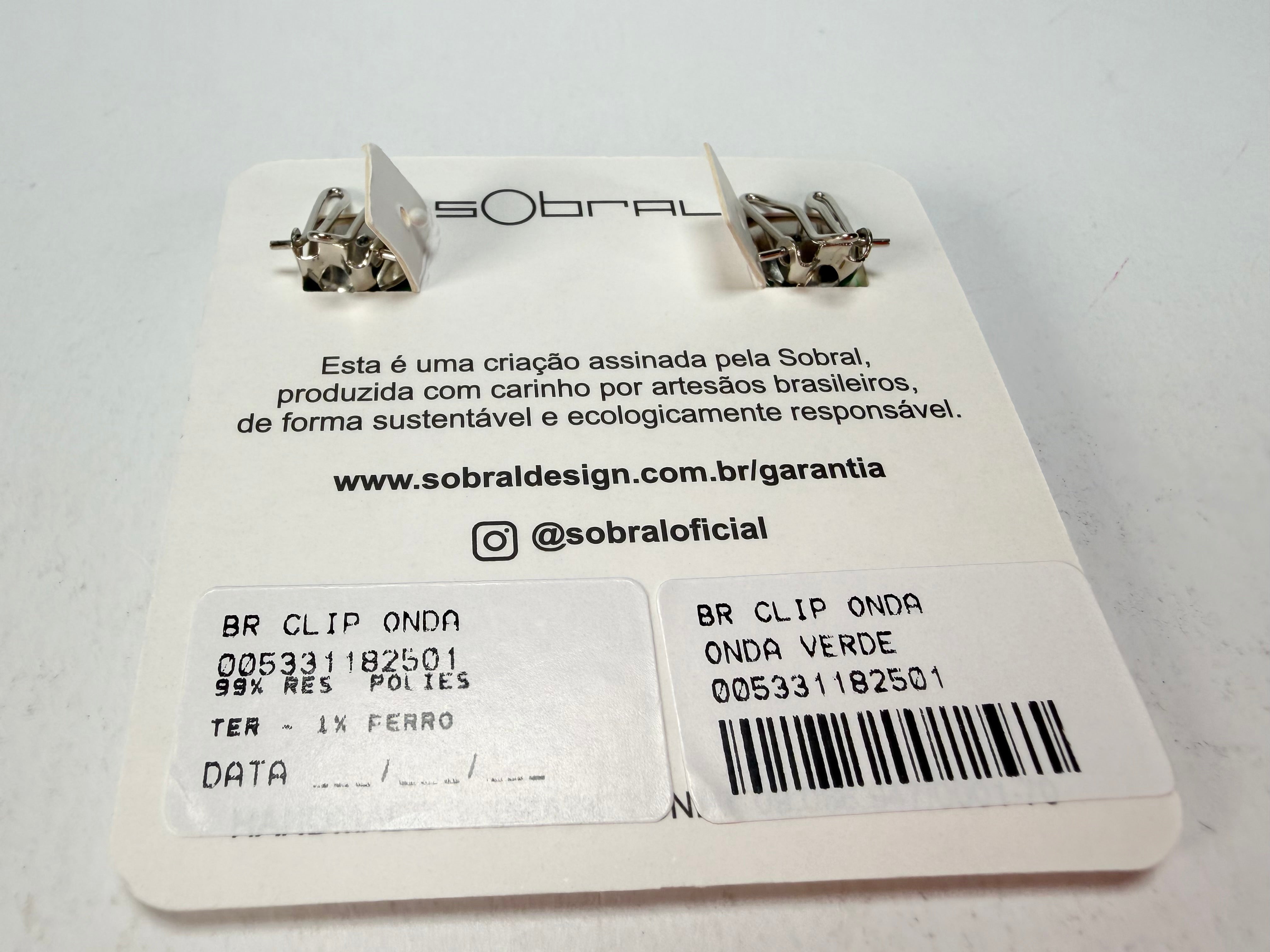 Sobral - Onda Verde "Wave" Green Resin Clip On Earrings ( 005331 )