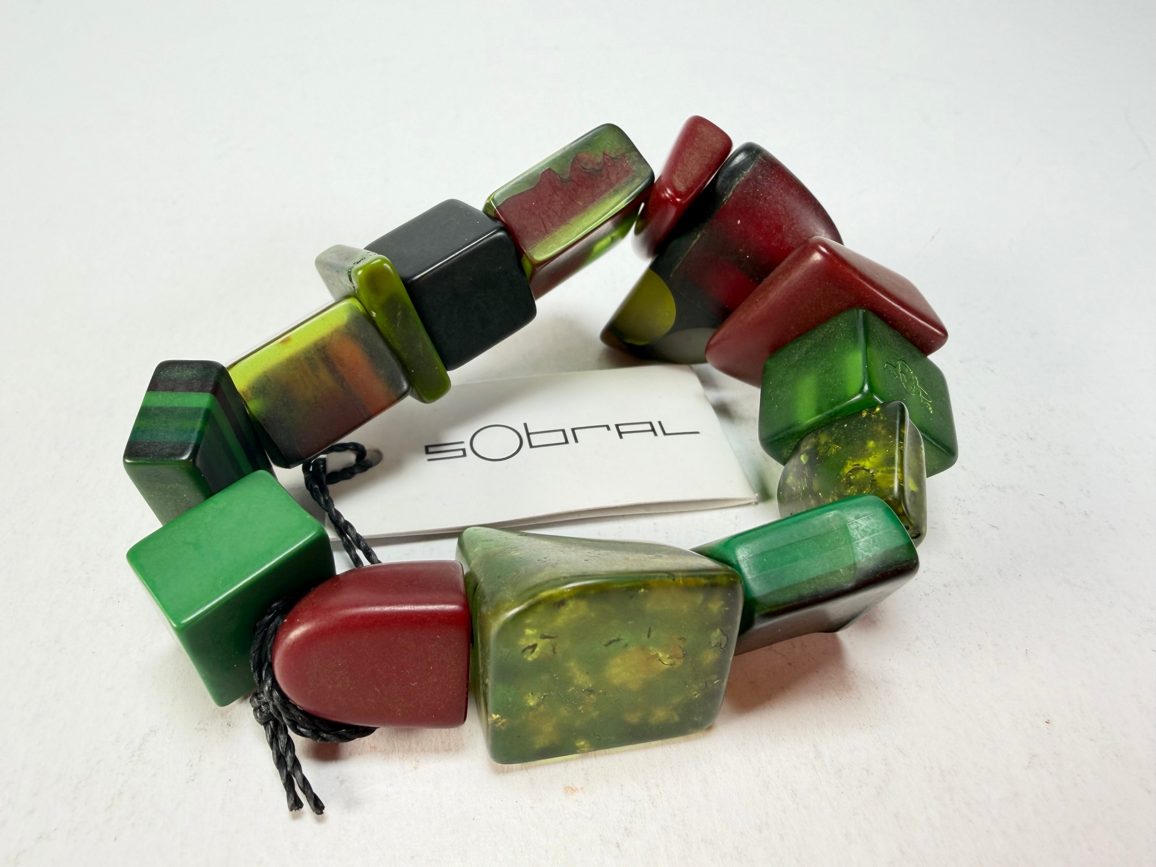 Sobral - Indiana "Verde Escuro" Dark Green Mix Elasticated Resin Bracelet ( 000210 )