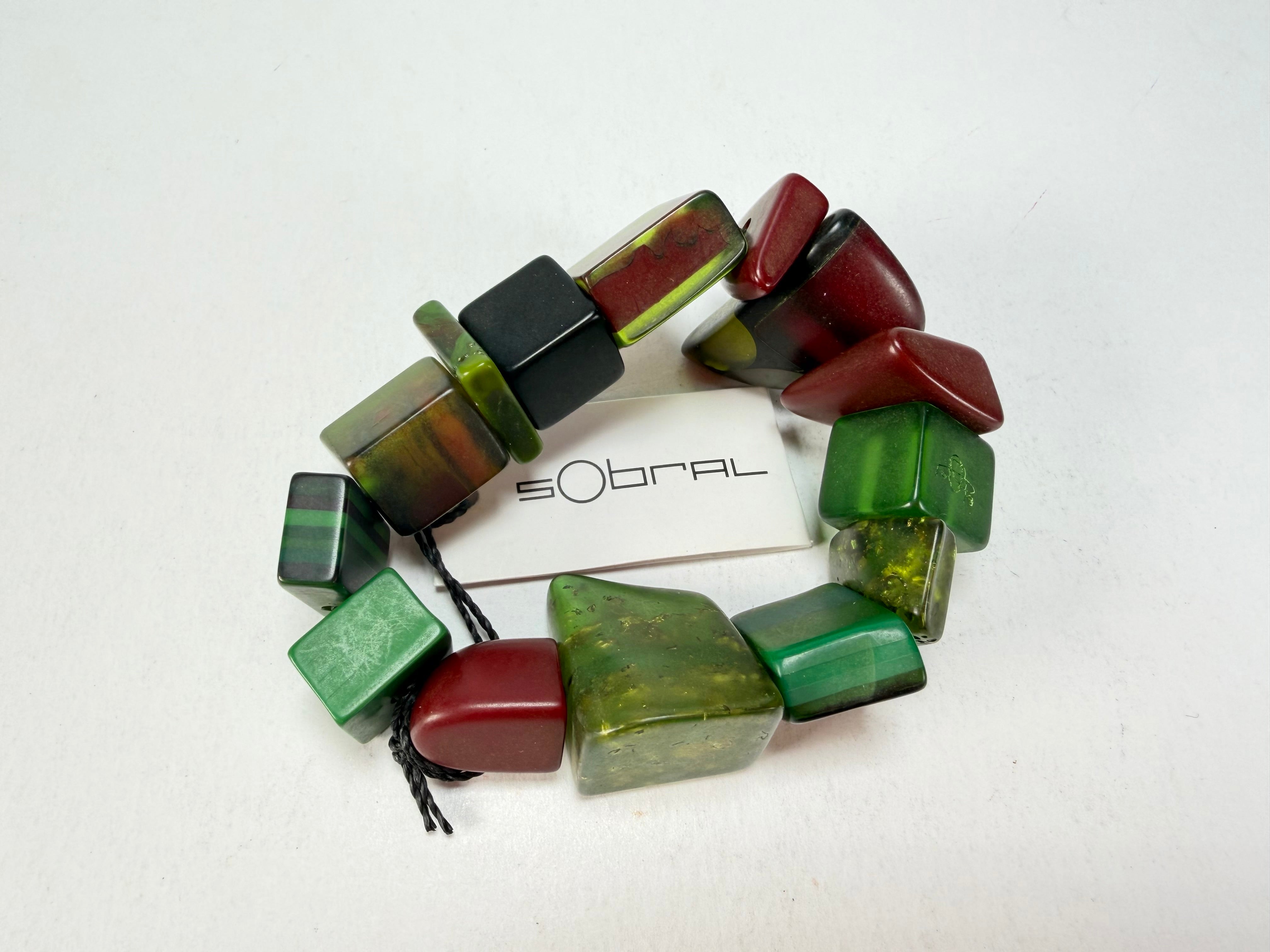 Sobral - Indiana "Verde Escuro" Dark Green Mix Elasticated Resin Bracelet ( 000210 )