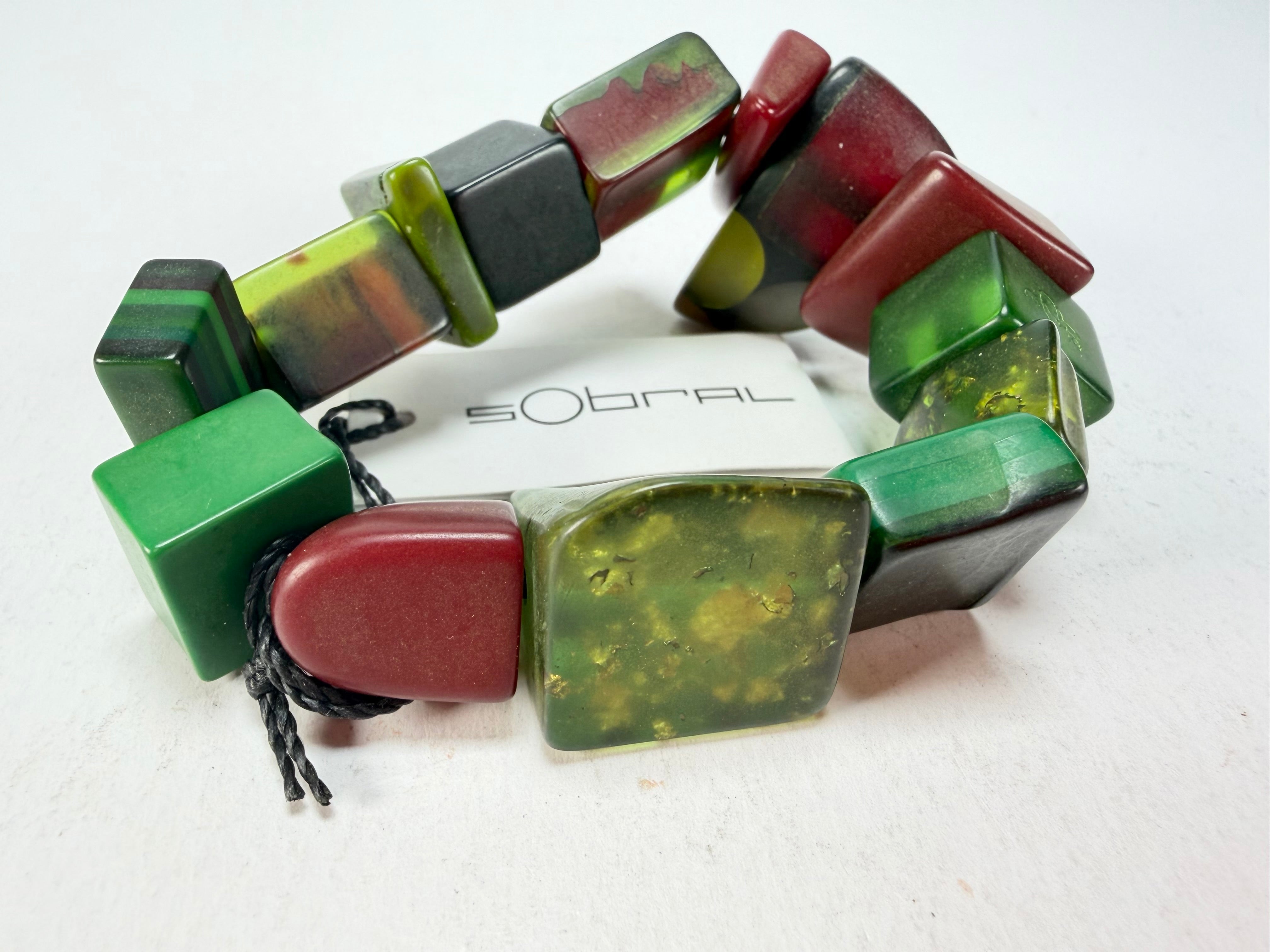 Sobral - Indiana "Verde Escuro" Dark Green Mix Elasticated Resin Bracelet ( 000210 )