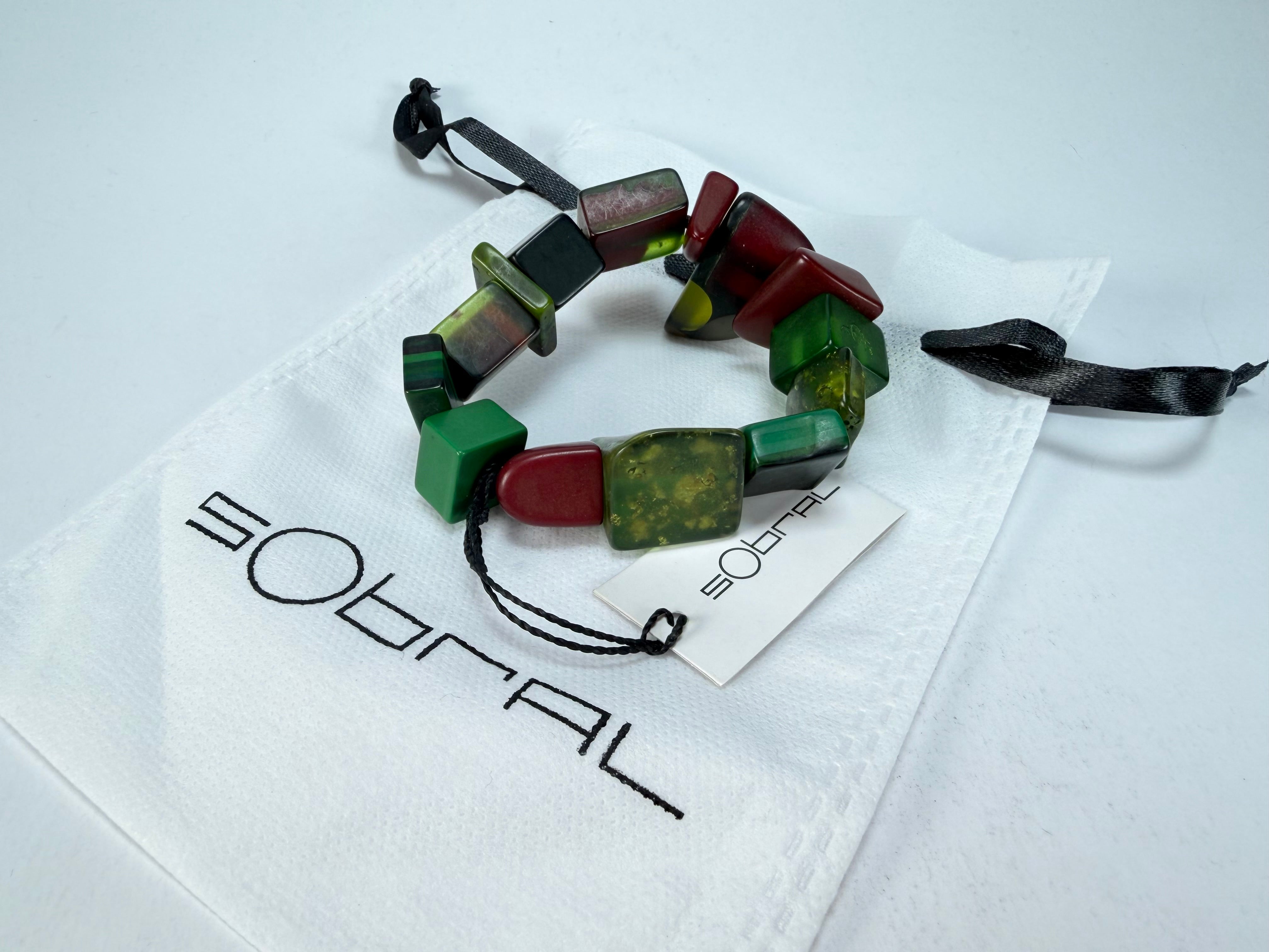 Sobral - Indiana "Verde Escuro" Dark Green Mix Elasticated Resin Bracelet ( 000210 )