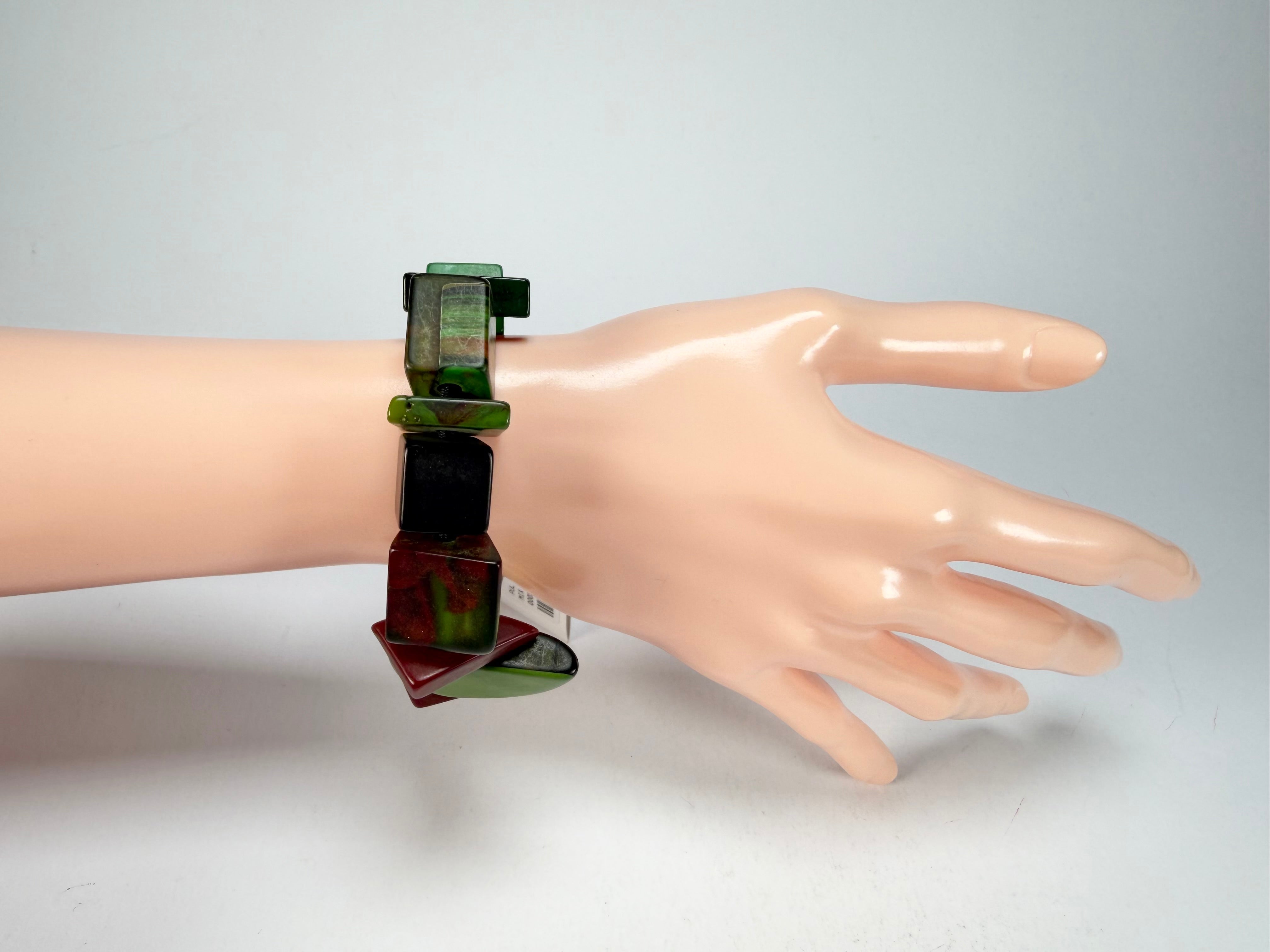 Sobral - Indiana "Verde Escuro" Dark Green Mix Elasticated Resin Bracelet ( 000210 )