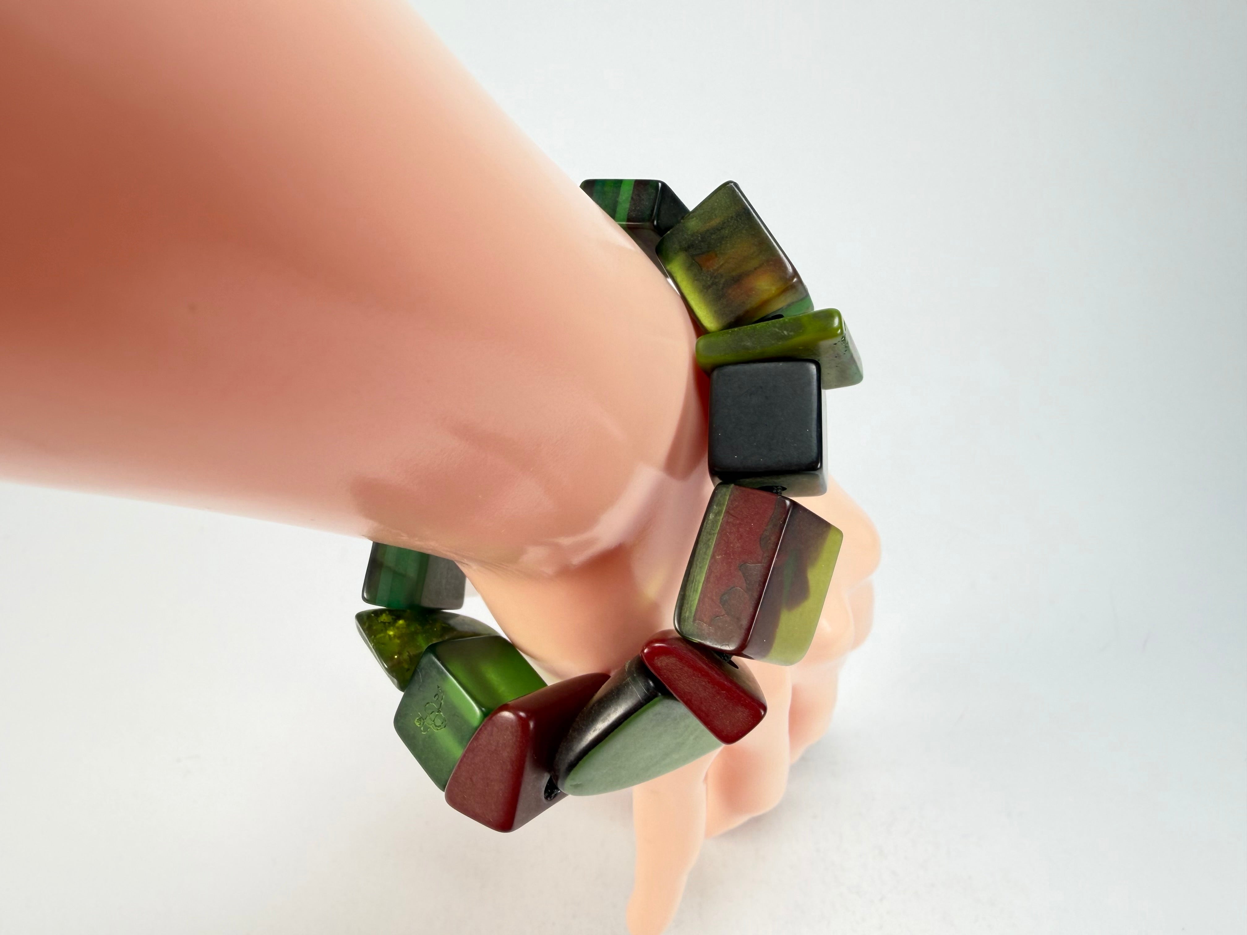 Sobral - Indiana "Verde Escuro" Dark Green Mix Elasticated Resin Bracelet ( 000210 )