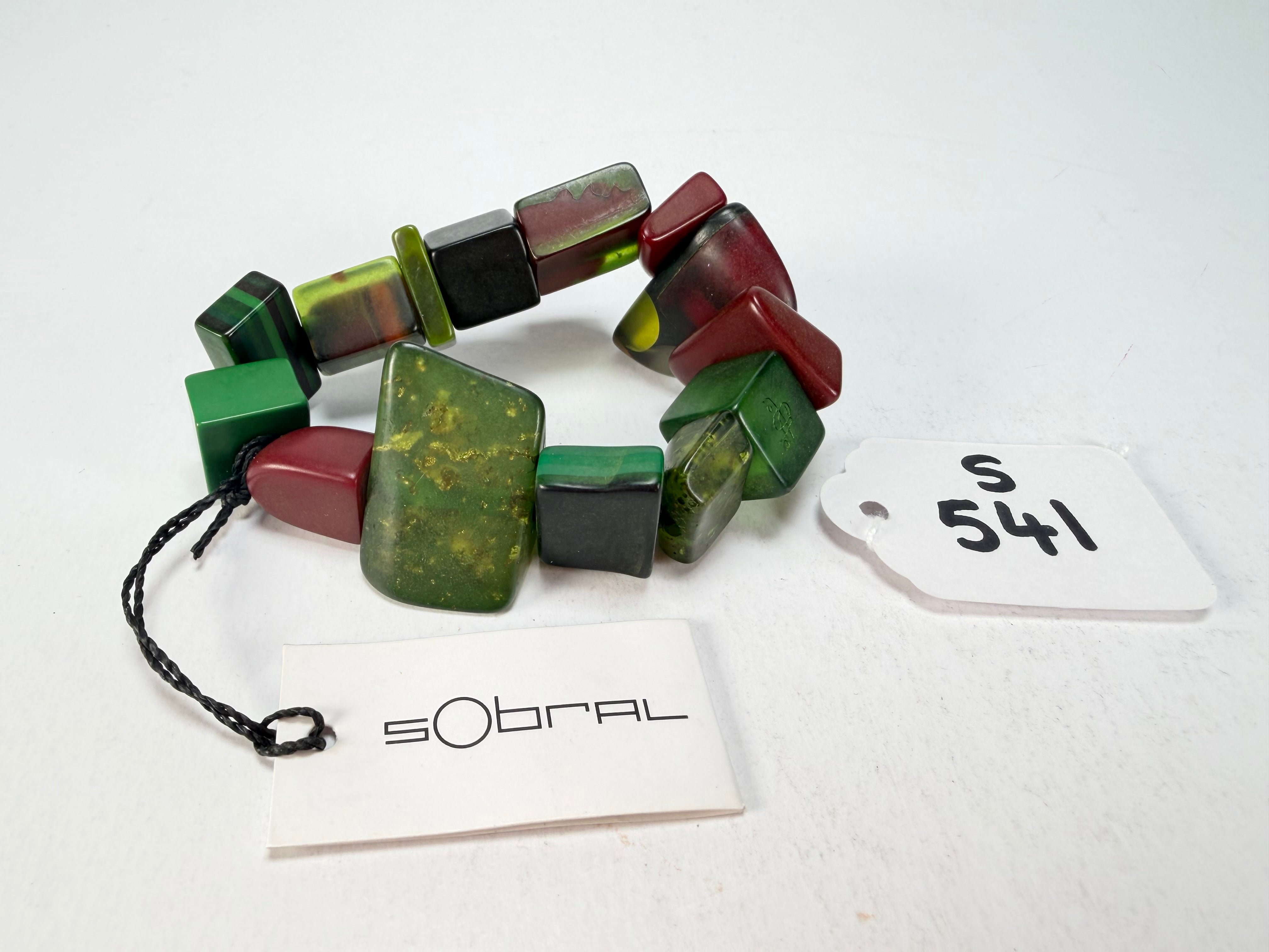 Sobral - Indiana "Verde Escuro" Dark Green Mix Elasticated Resin Bracelet ( 000210 )