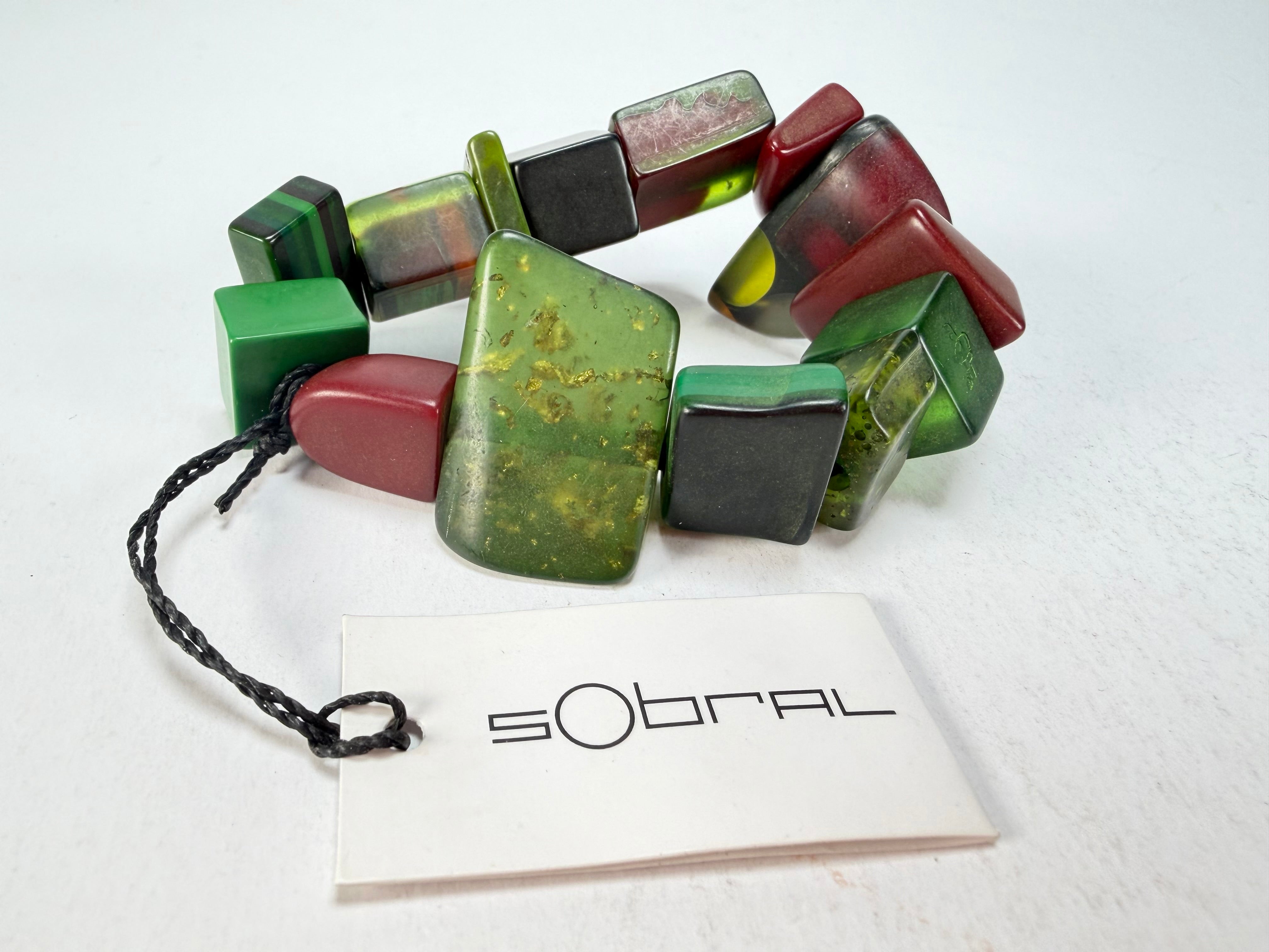 Sobral - Indiana "Verde Escuro" Dark Green Mix Elasticated Resin Bracelet ( 000210 )