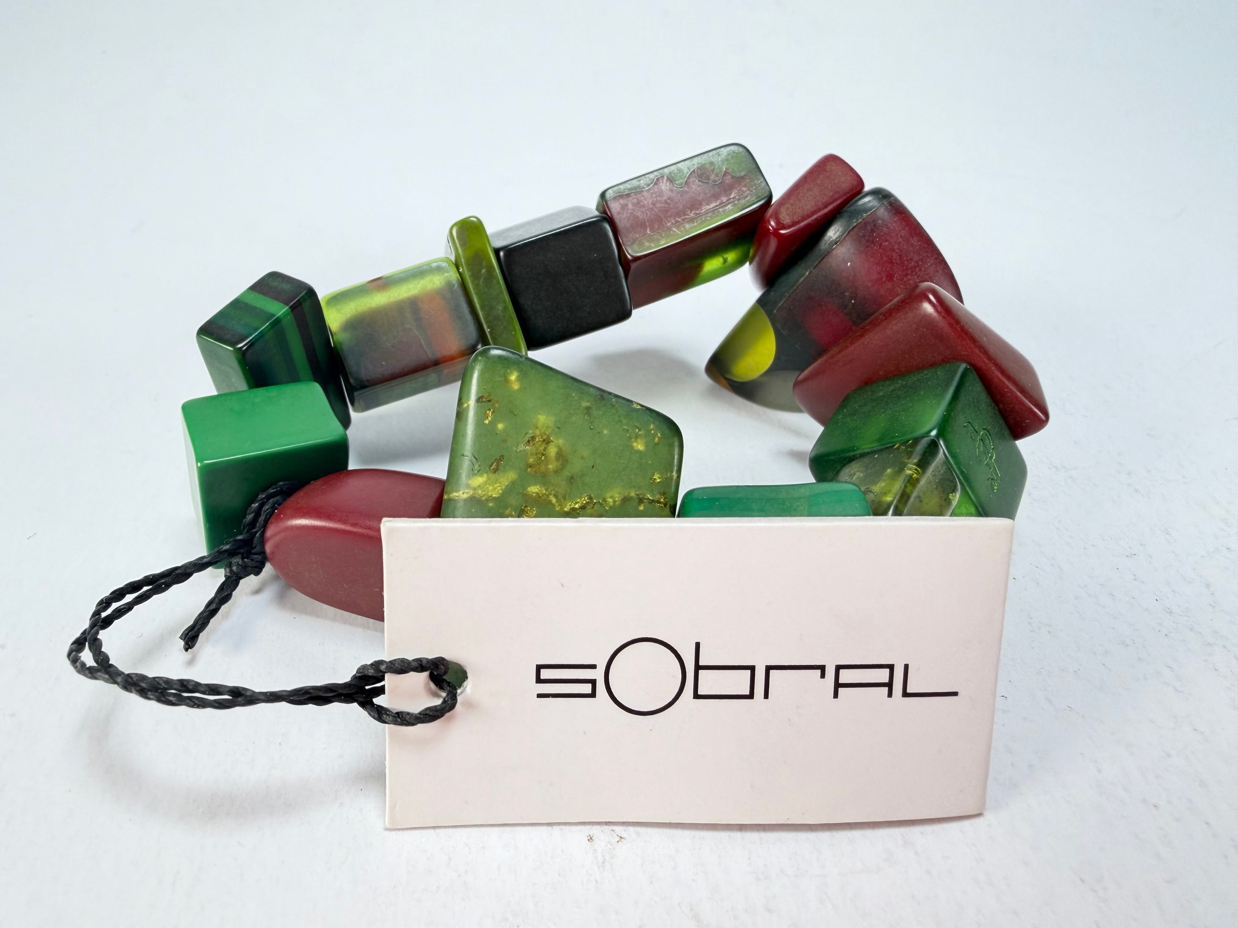 Sobral - Indiana "Verde Escuro" Dark Green Mix Elasticated Resin Bracelet ( 000210 )