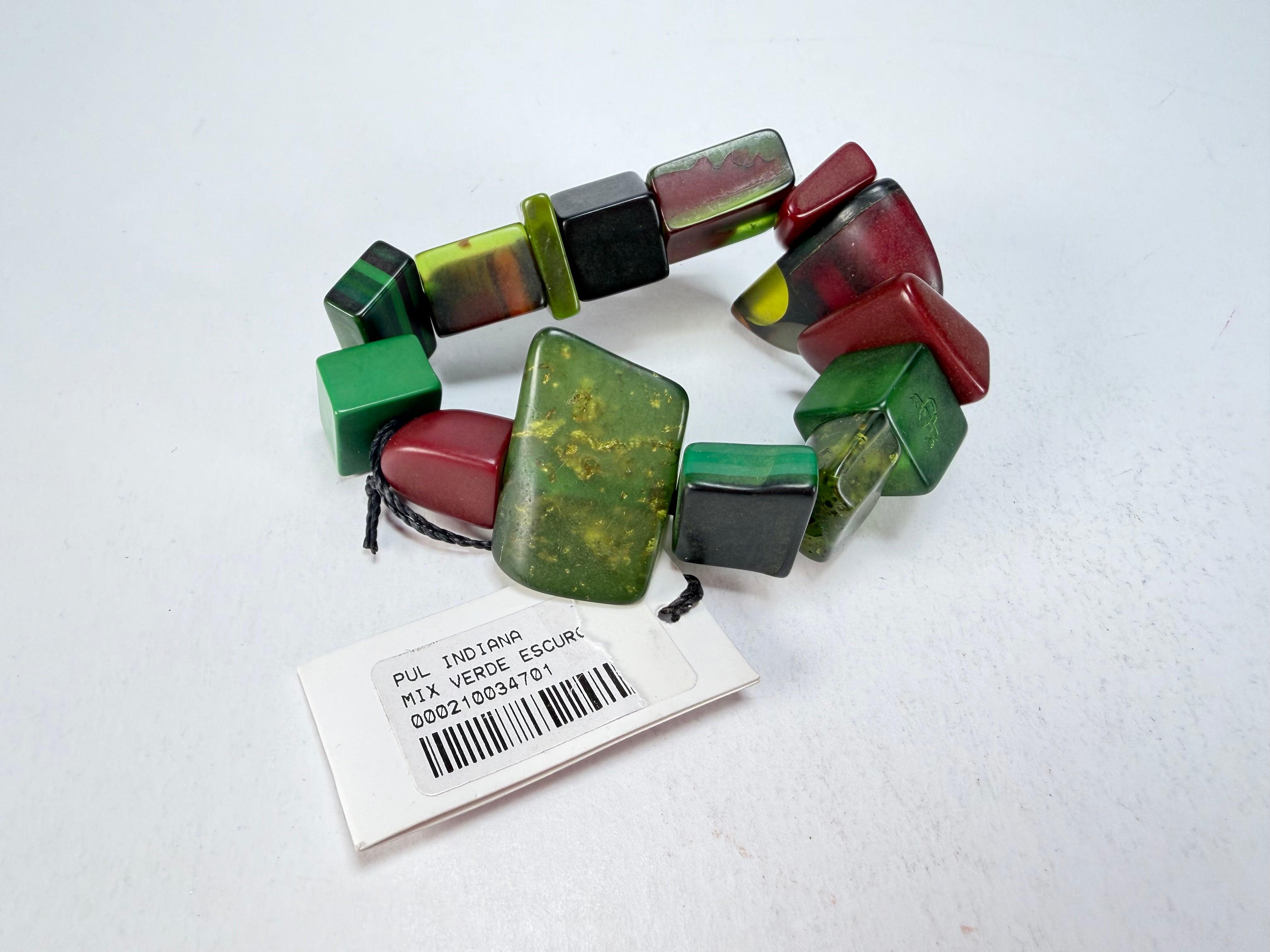 Sobral - Indiana "Verde Escuro" Dark Green Mix Elasticated Resin Bracelet ( 000210 )