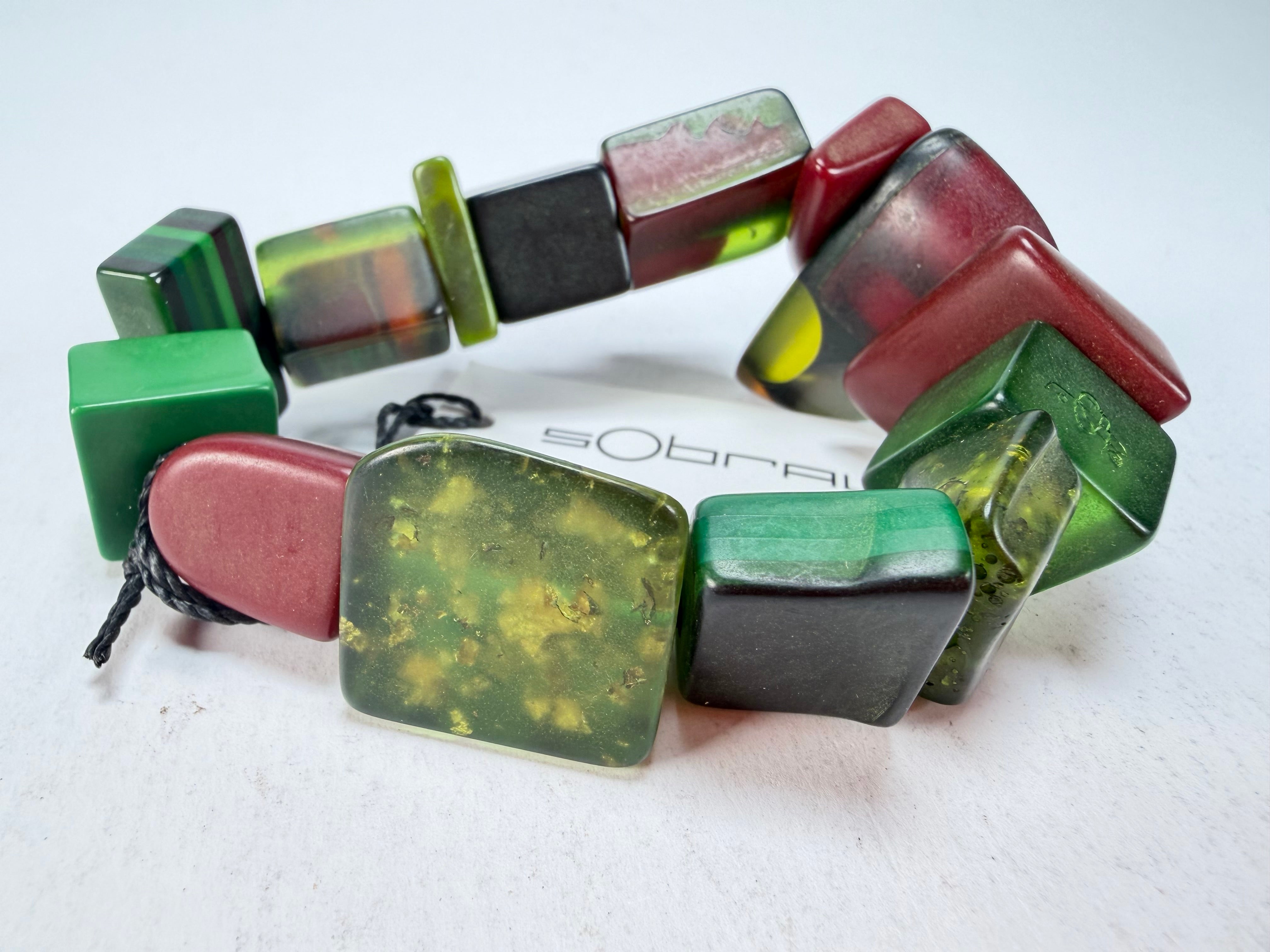Sobral - Indiana "Verde Escuro" Dark Green Mix Elasticated Resin Bracelet ( 000210 )