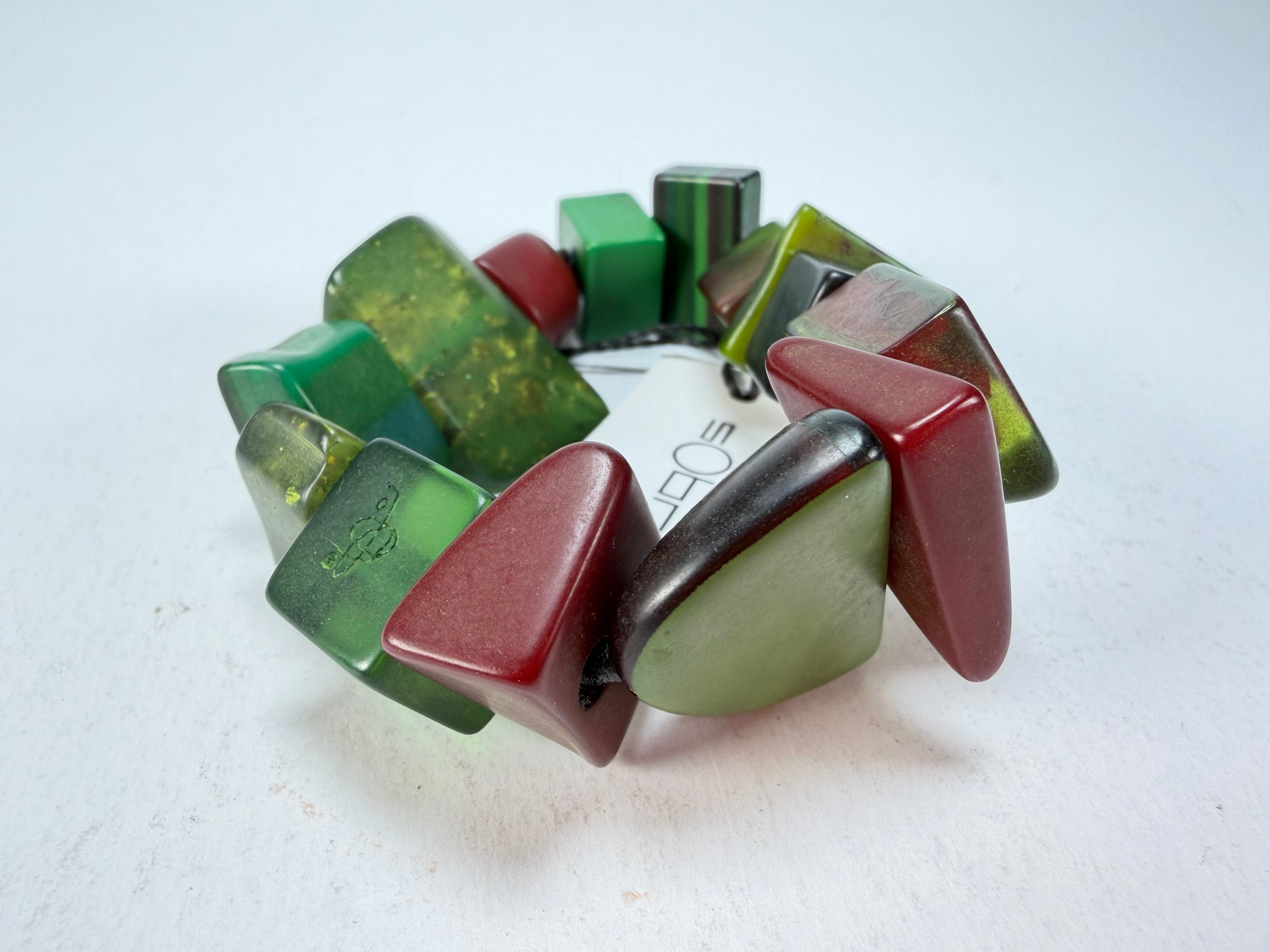 Sobral - Indiana "Verde Escuro" Dark Green Mix Elasticated Resin Bracelet ( 000210 )