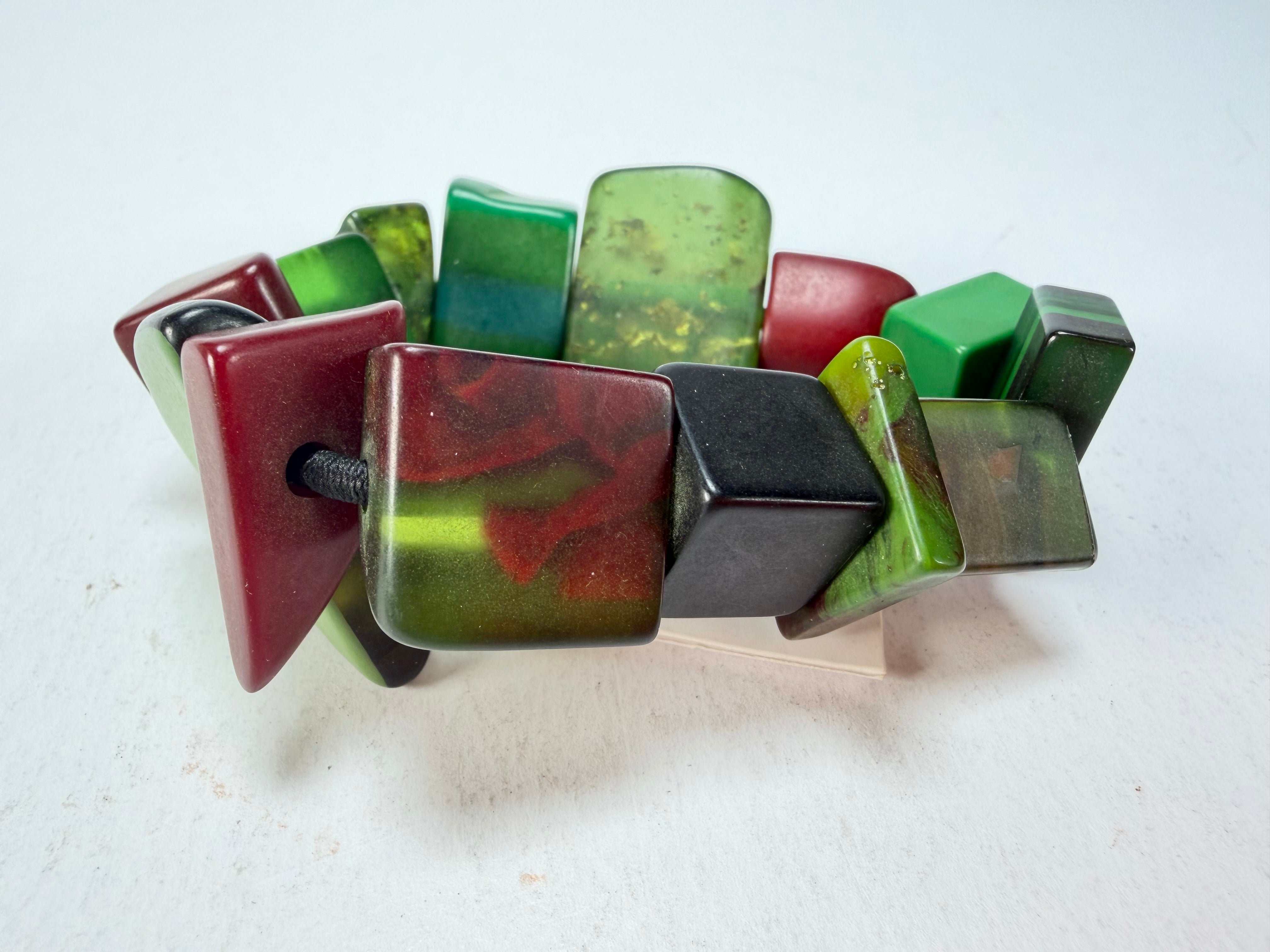 Sobral - Indiana "Verde Escuro" Dark Green Mix Elasticated Resin Bracelet ( 000210 )