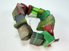 Sobral - Indiana "Verde Escuro" Dark Green Mix Elasticated Resin Bracelet ( 000210 )