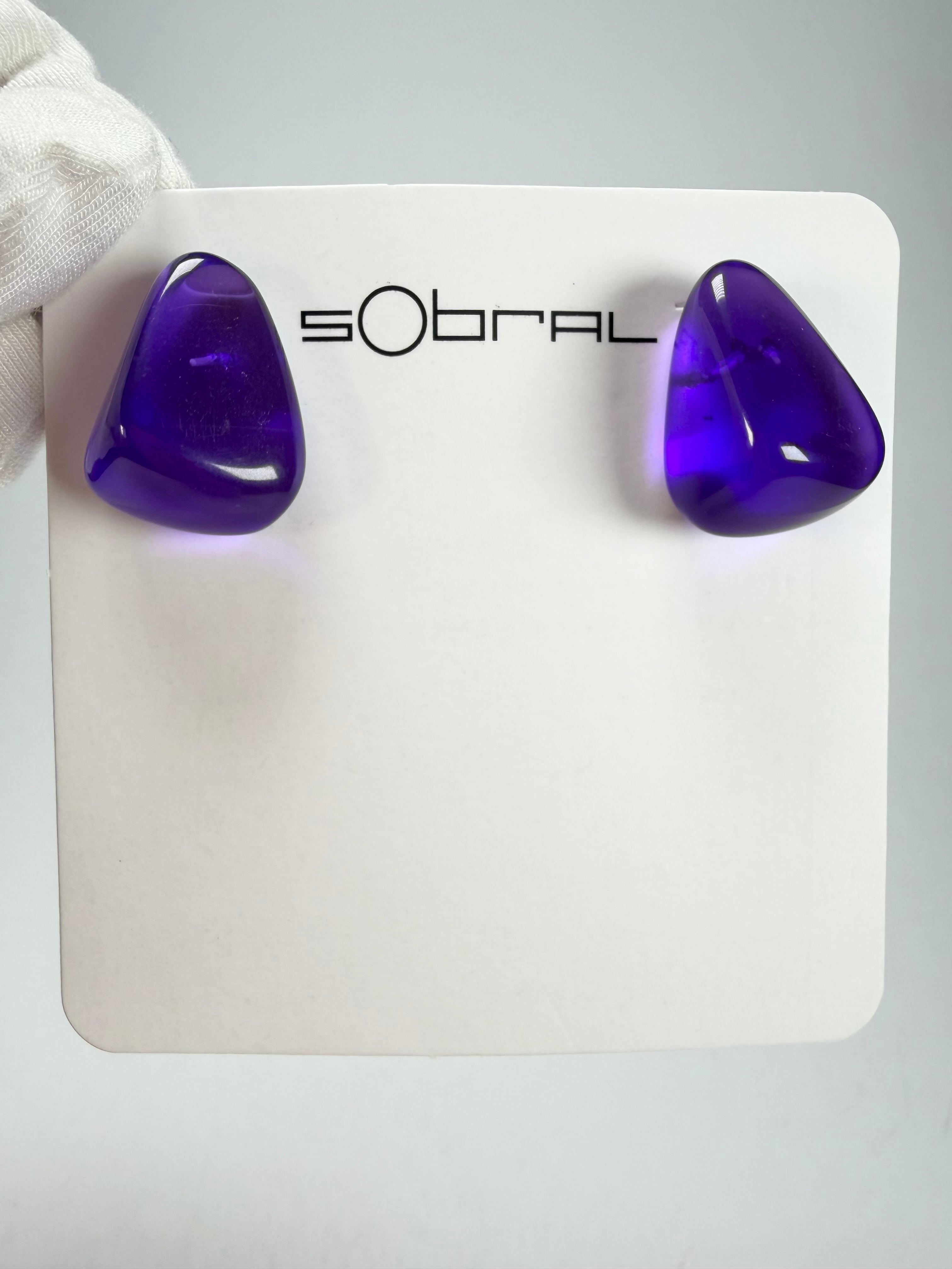 Sobral - Mix 2023 "Pequeno Diamante" Violet Cristal Resin Earrings ( 003600 )