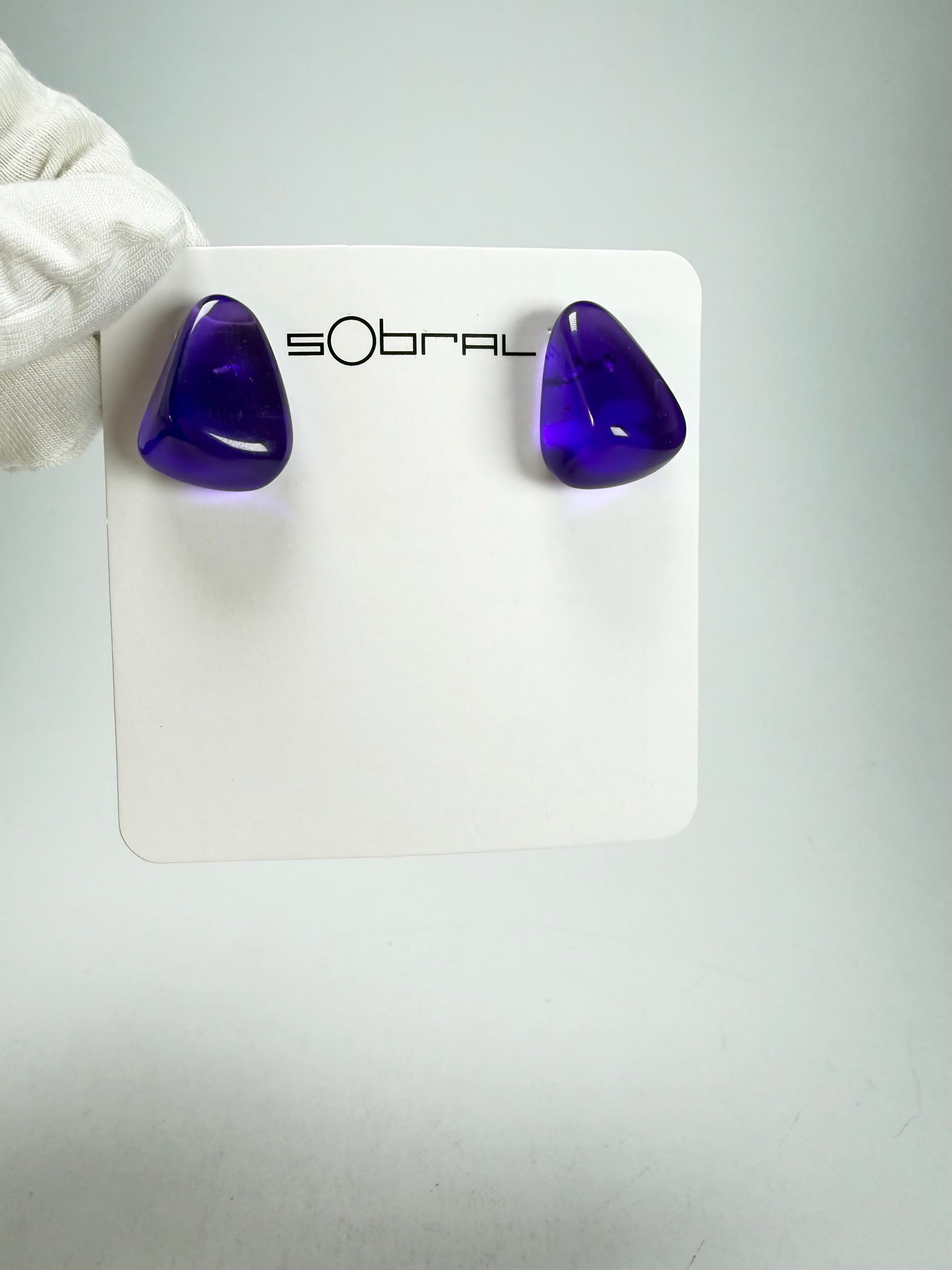 Sobral - Mix 2023 "Pequeno Diamante" Violet Cristal Resin Earrings ( 003600 )