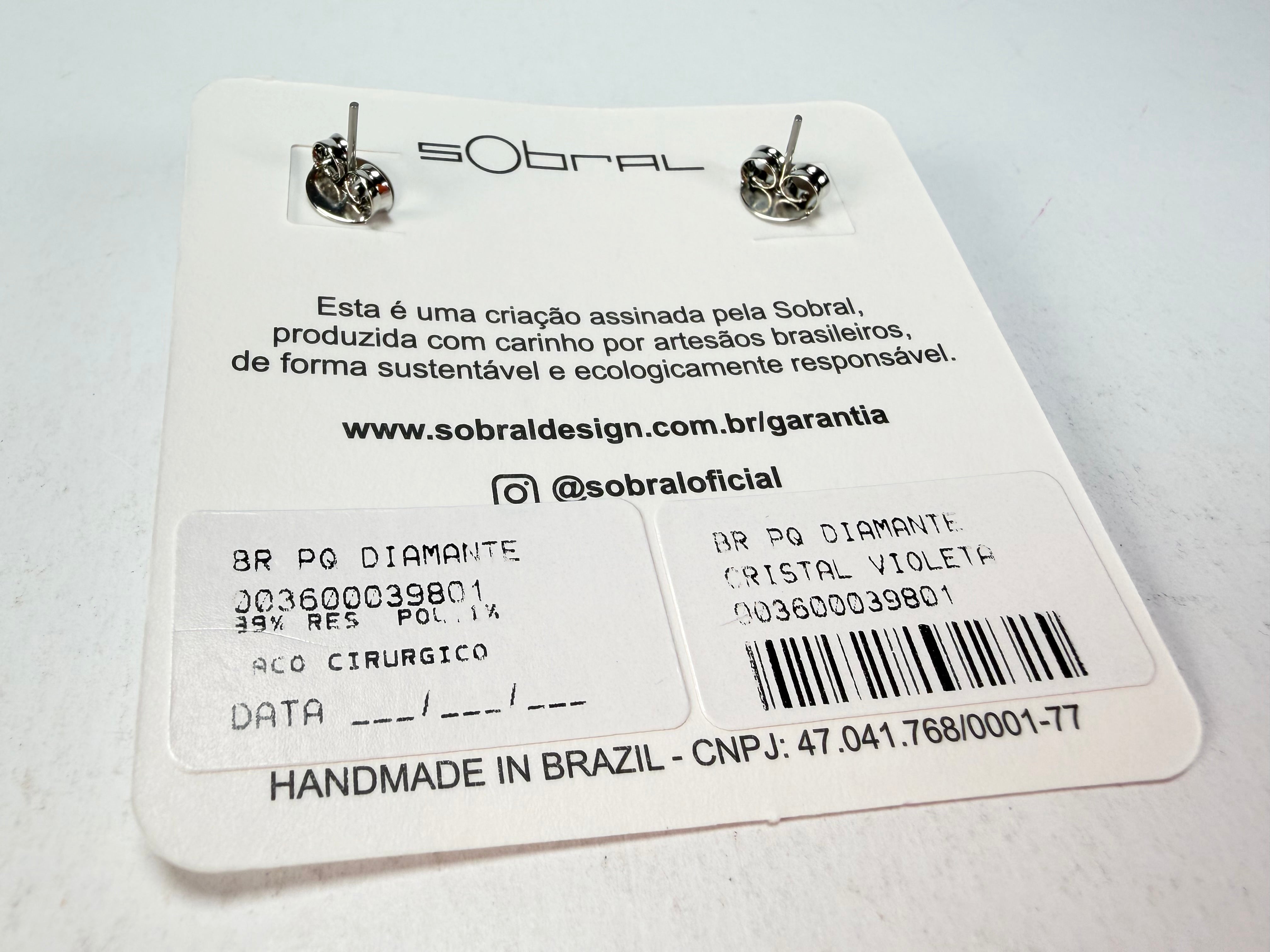 Sobral - Mix 2023 "Pequeno Diamante" Violet Cristal Resin Earrings ( 003600 )