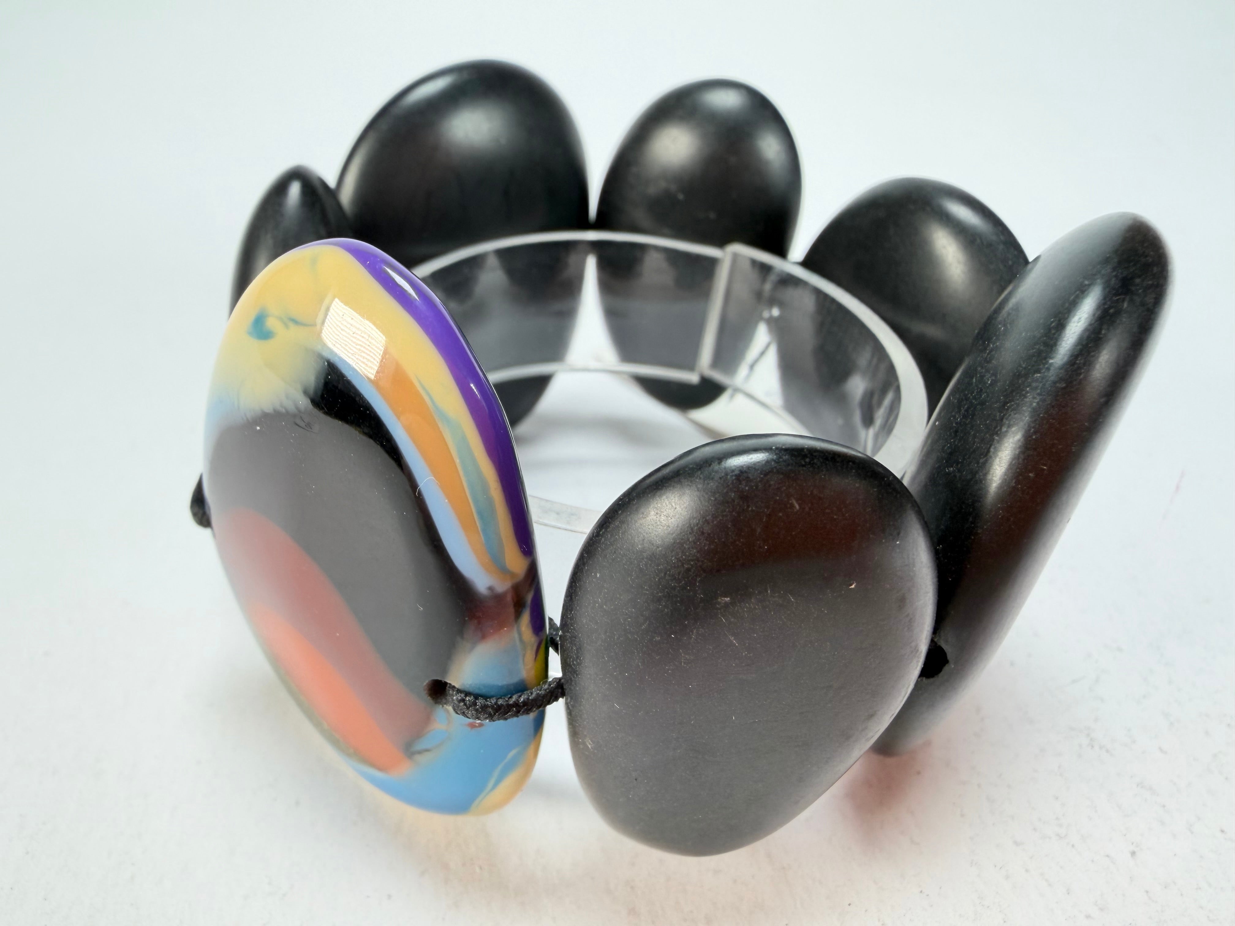 Sobral - Multi-Colour "Inspiração" K Matte Black Elasticated Resin Bracelet ( 003595 )