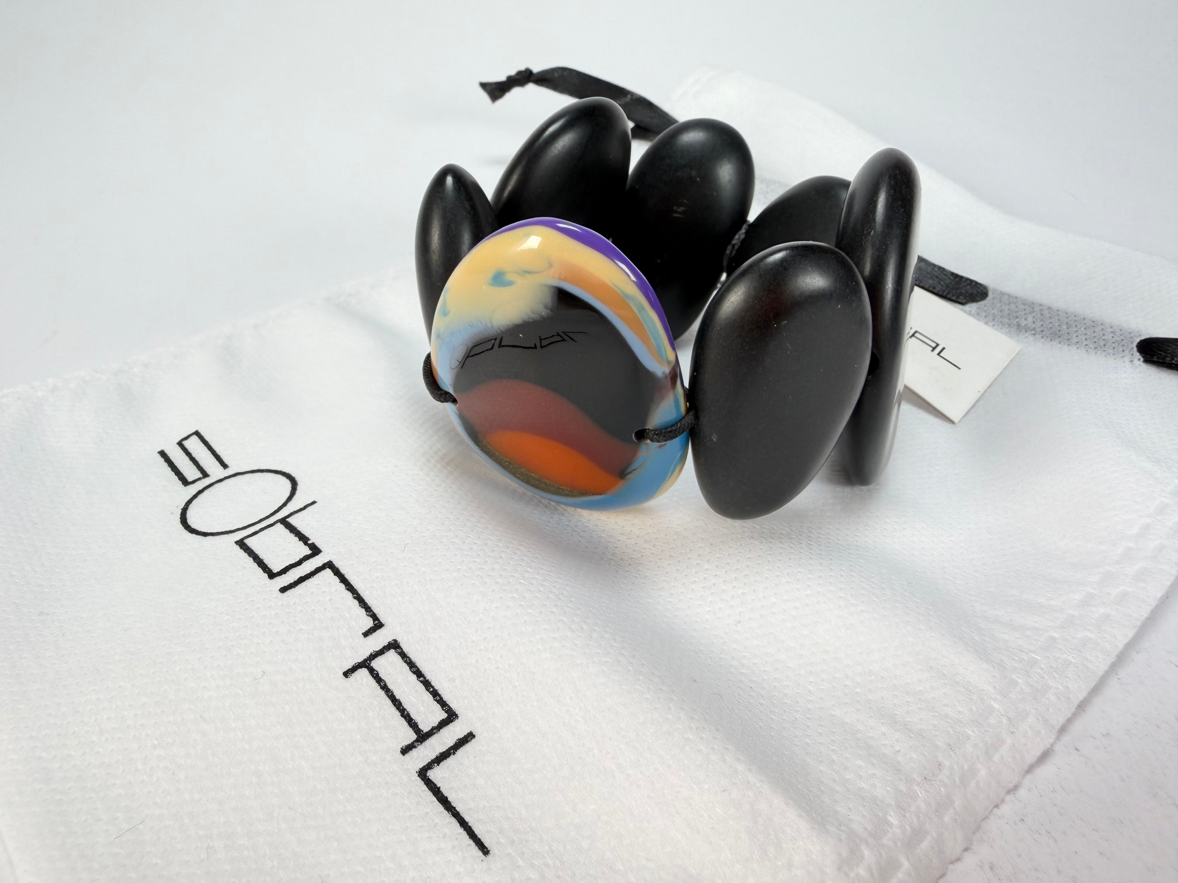Sobral - Multi-Colour "Inspiração" K Matte Black Elasticated Resin Bracelet ( 003595 )