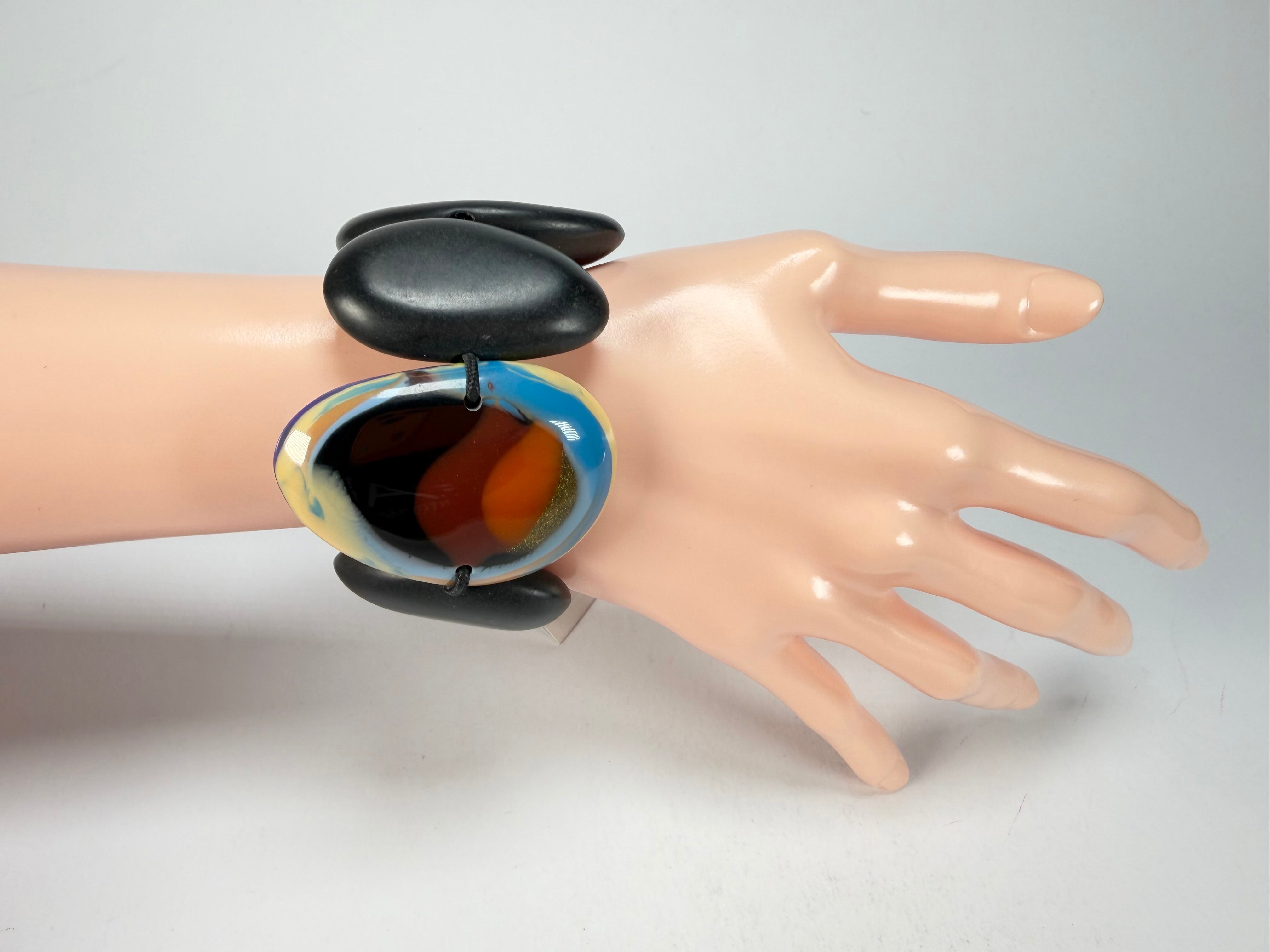 Sobral - Multi-Colour "Inspiração" K Matte Black Elasticated Resin Bracelet ( 003595 )