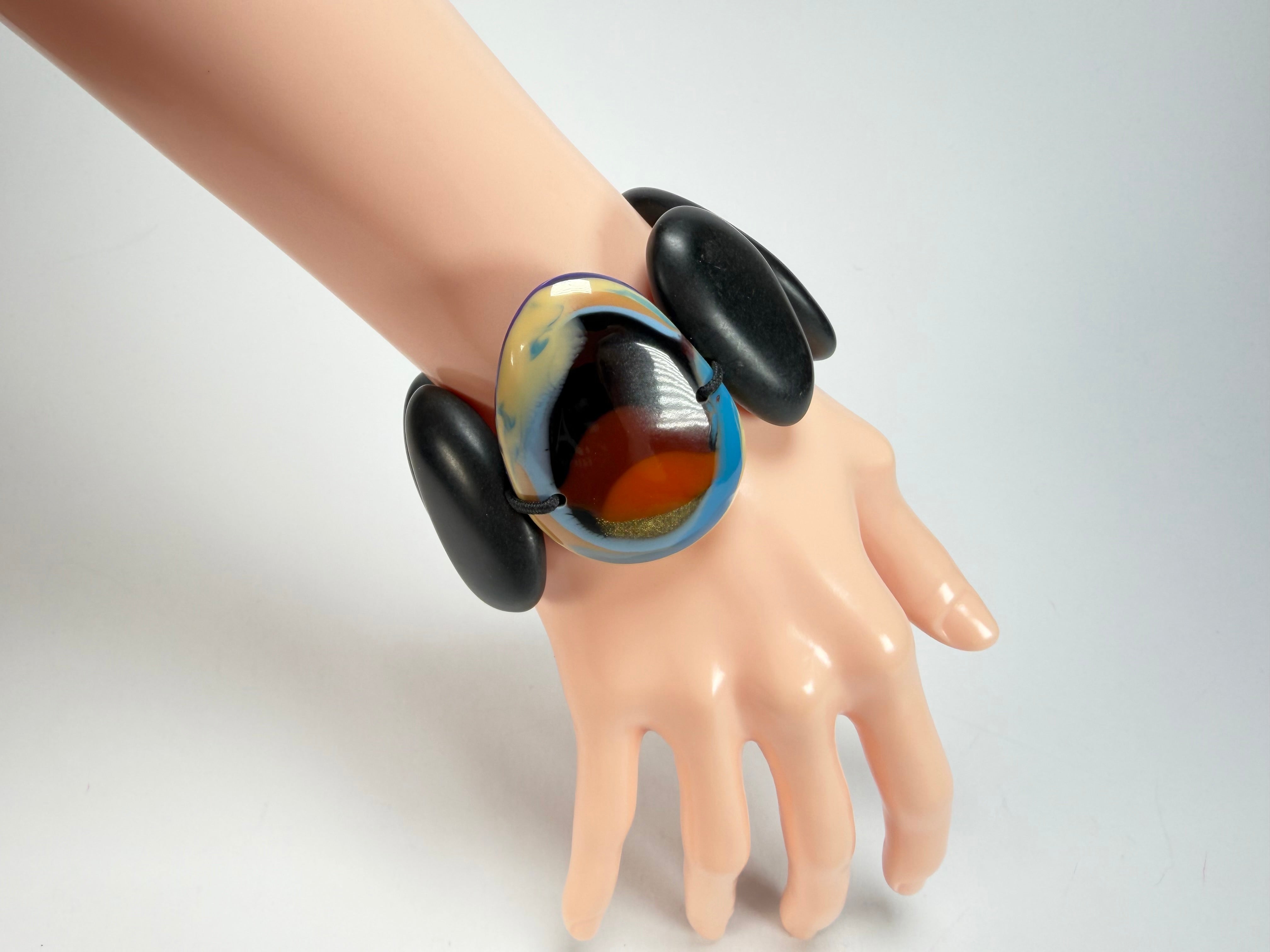 Sobral - Multi-Colour "Inspiração" K Matte Black Elasticated Resin Bracelet ( 003595 )
