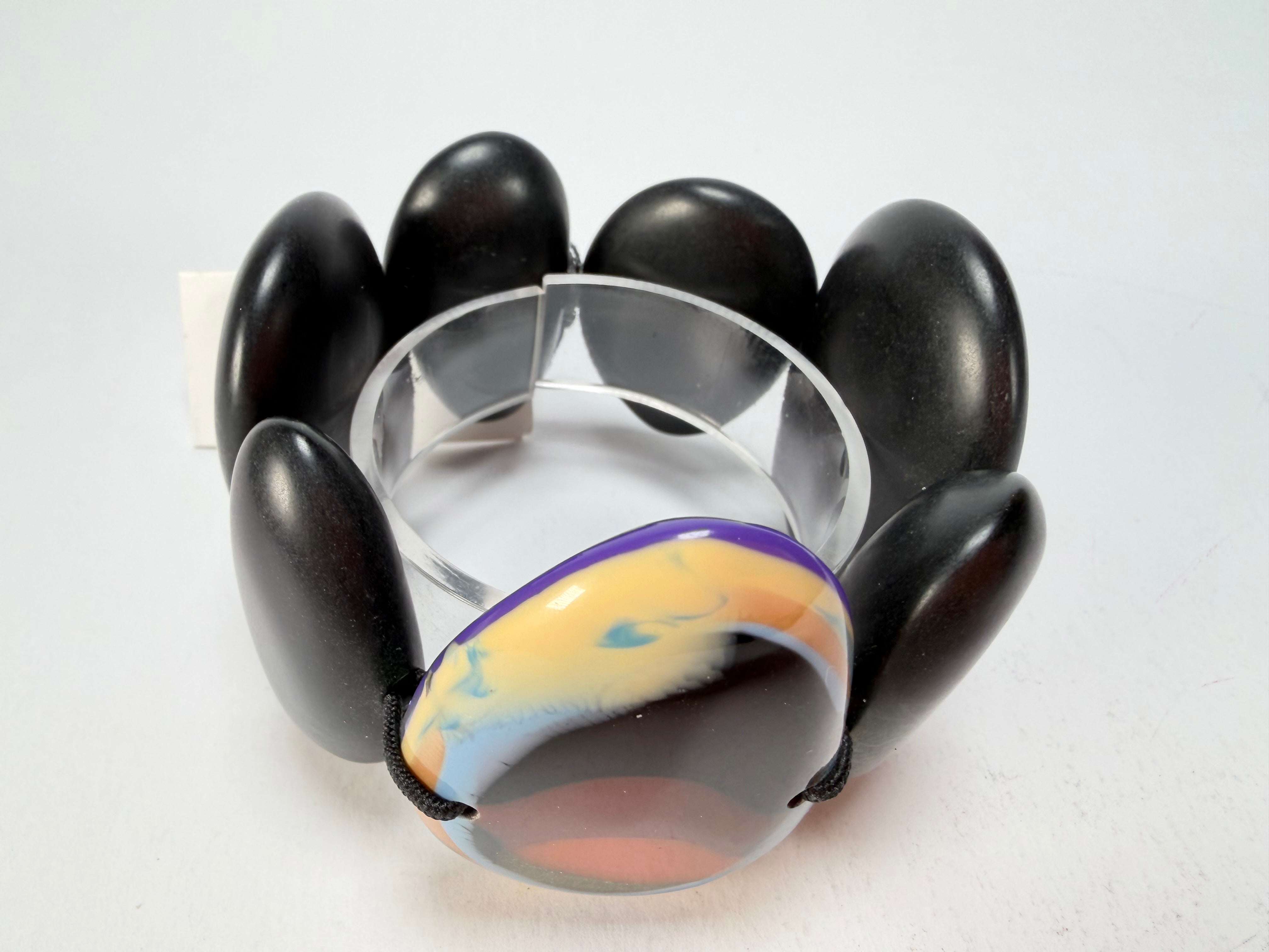 Sobral - Multi-Colour "Inspiração" K Matte Black Elasticated Resin Bracelet ( 003595 )