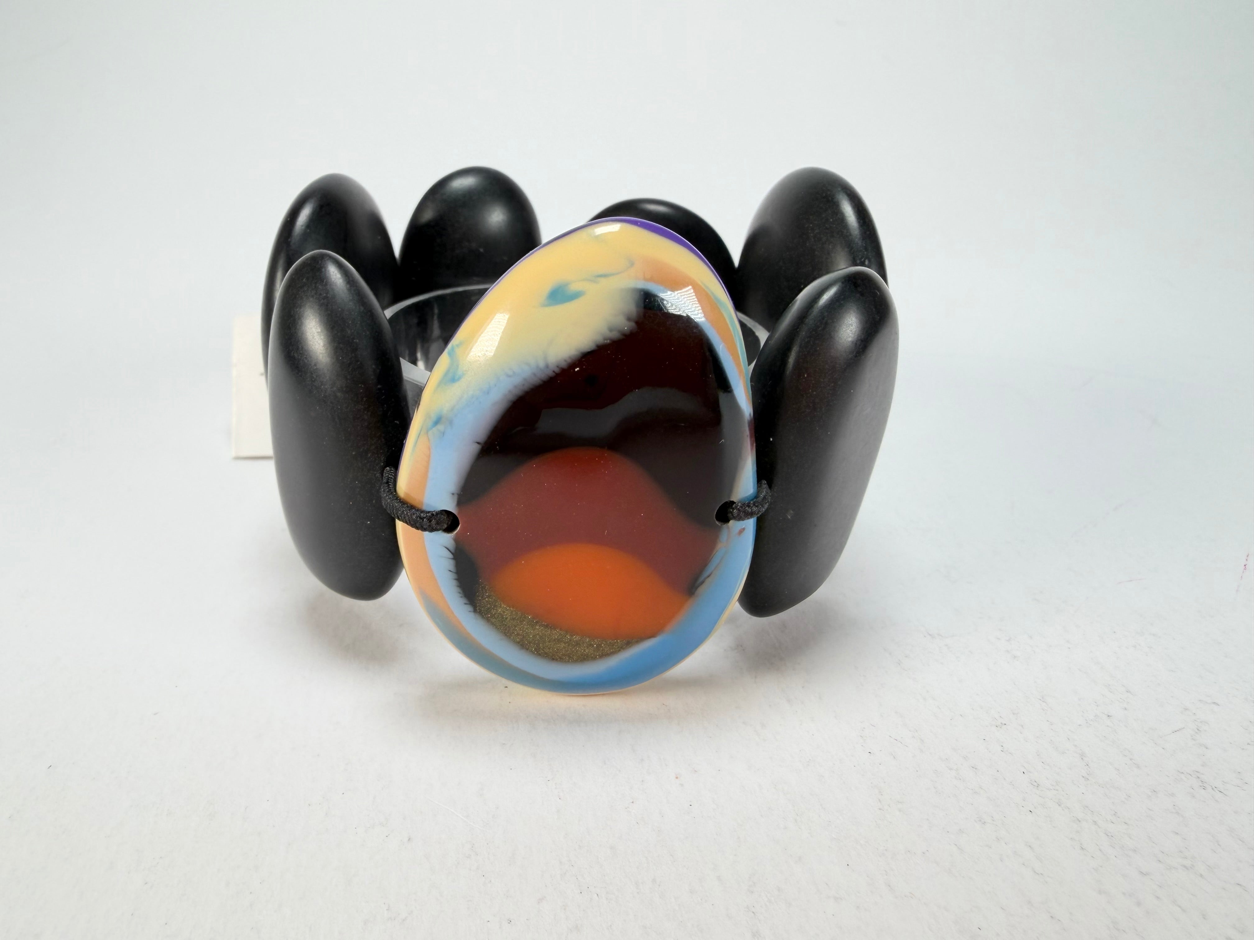 Sobral - Multi-Colour "Inspiração" K Matte Black Elasticated Resin Bracelet ( 003595 )